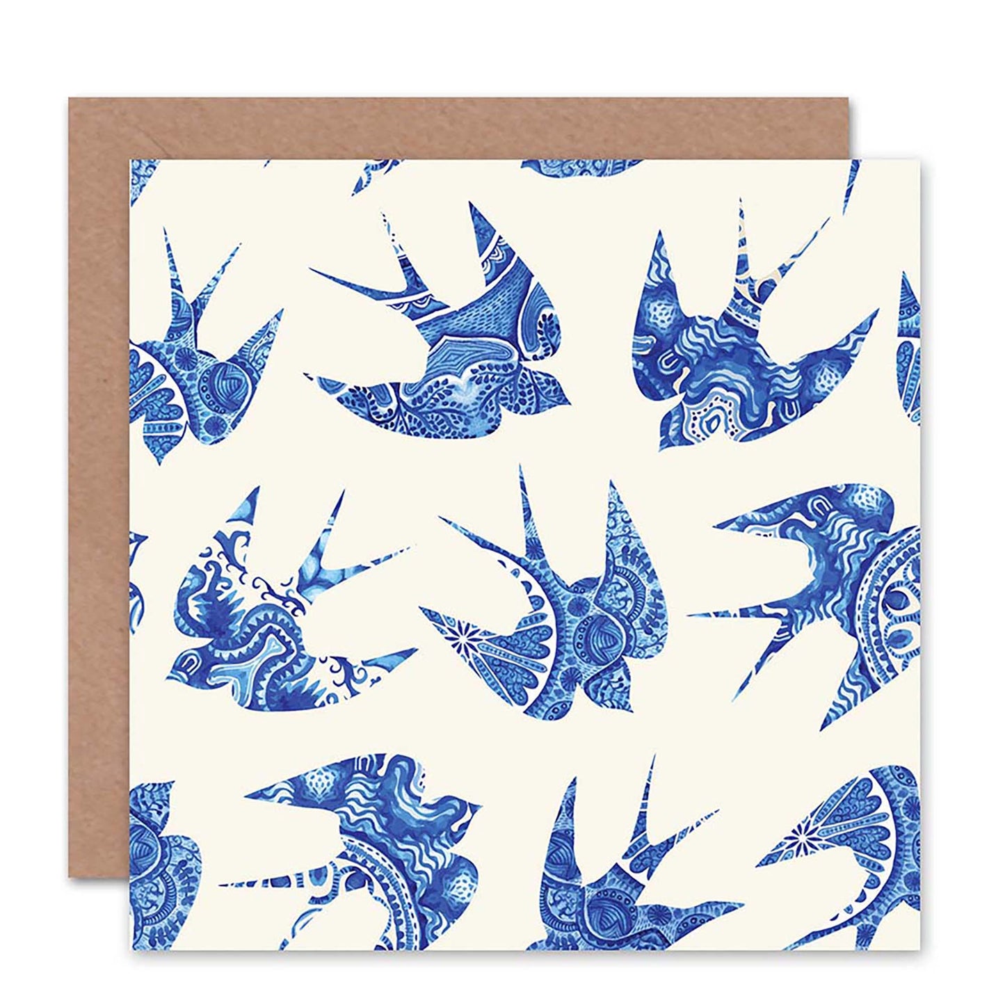 Birds Swallows China Pattern Blue Birthday Art Greeting Card