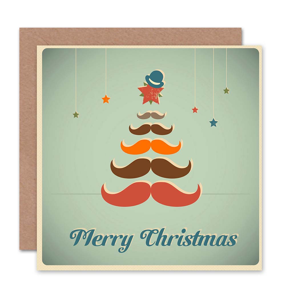 Merry Xmas Moustache Tree Christmas Card