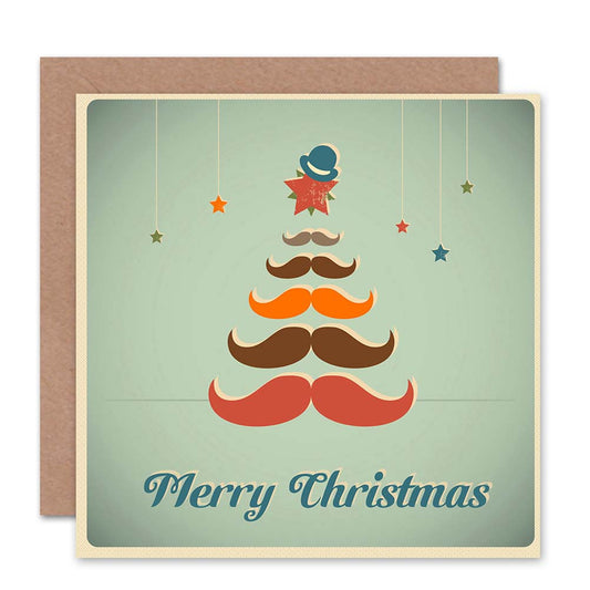 Merry Xmas Moustache Tree Christmas Card