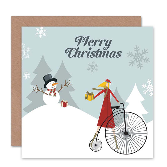 Snowman Vintage Bicycle Merry Christmas Card