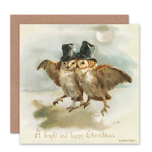 Friendly English Owl Gents Happy Christmas Card