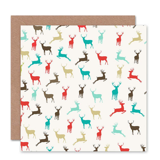 Deer Multi Colour Pattern Christmas Card