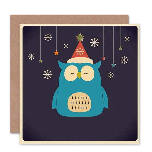 Cartoon Snowflakes Owl Christmas Card