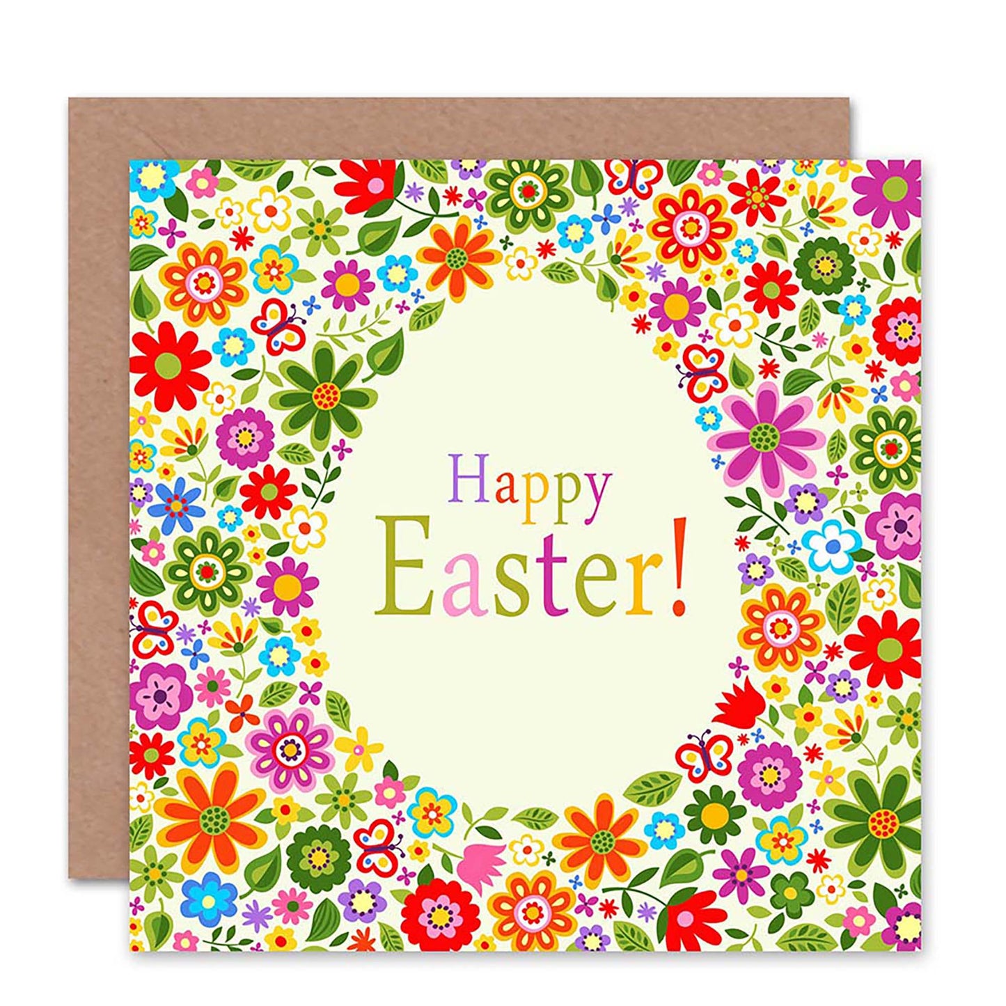 Happy Easter Egg Flowers Colourful Greeting Card