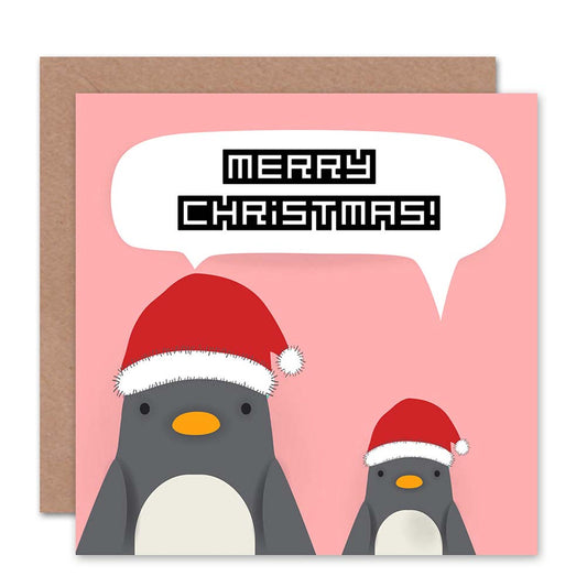 Santa Hat Penguins Merry Christmas Card