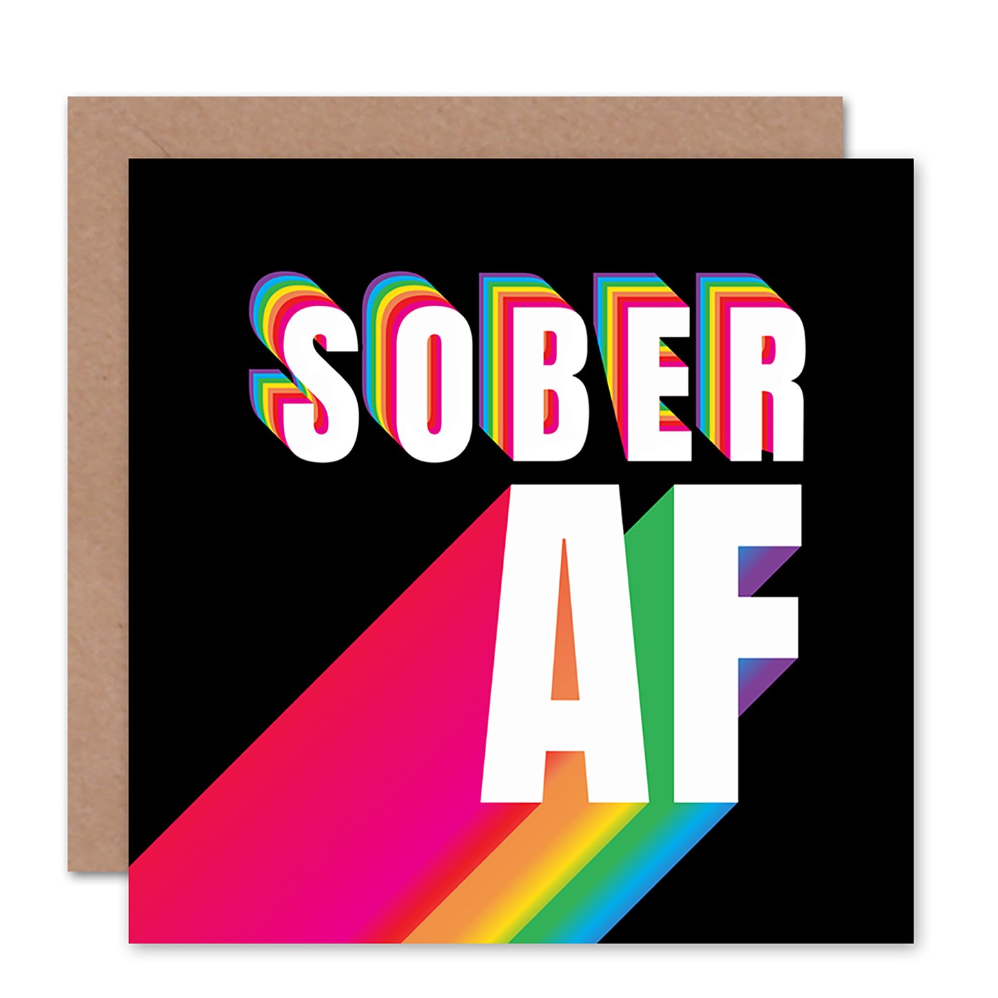 Sober AF Rainbow Typography Black Greeting Card