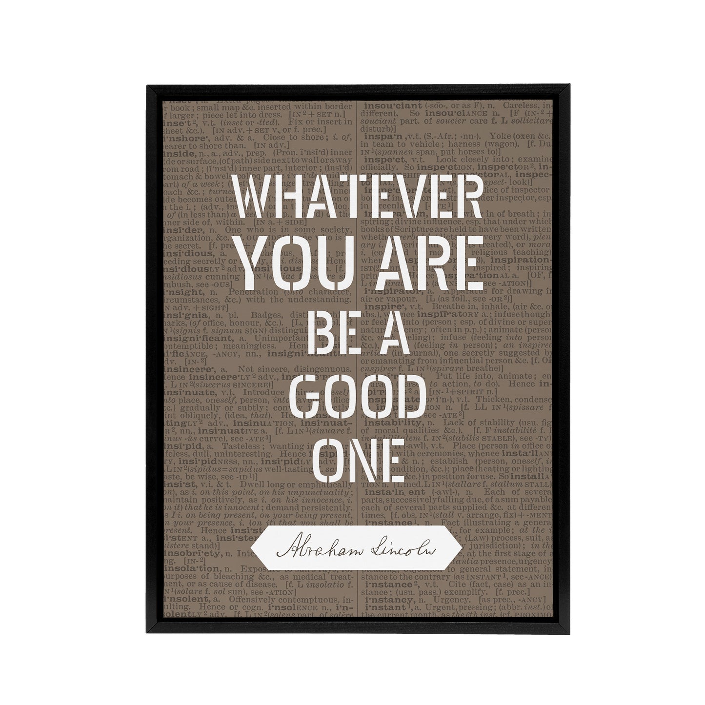 Dictionary Page Quote Abraham Lincoln Black Framed Canvas Wall Art Print