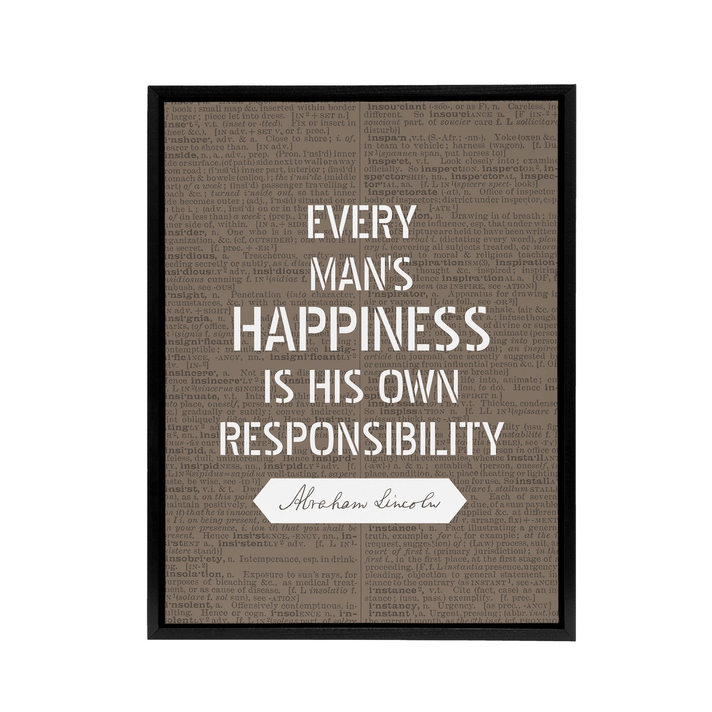 Abraham Lincoln Happiness Quote Black Framed Canvas Wall Art Print