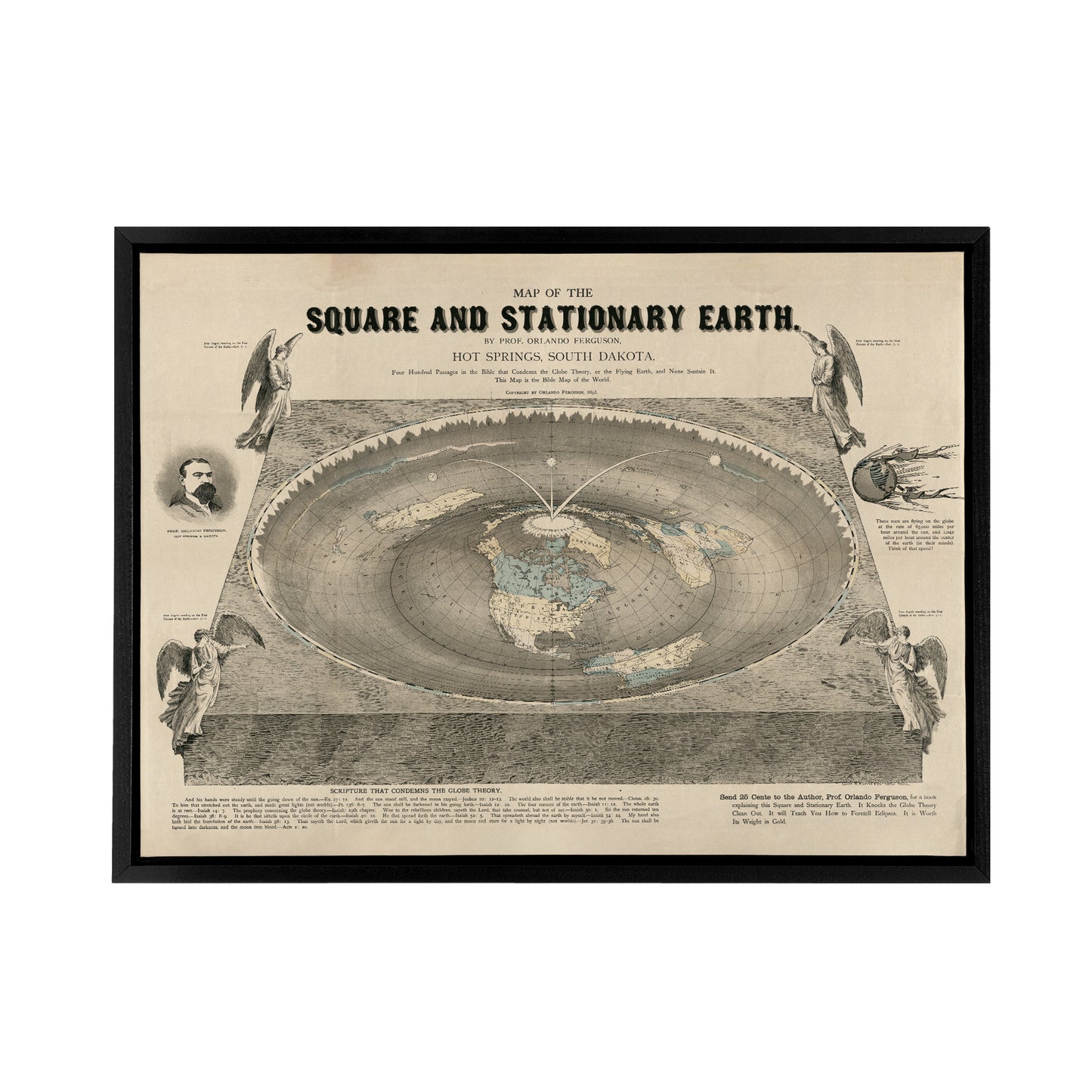 Ferguson Vintage World Map Flat Earth Black Framed Canvas Wall Art Print