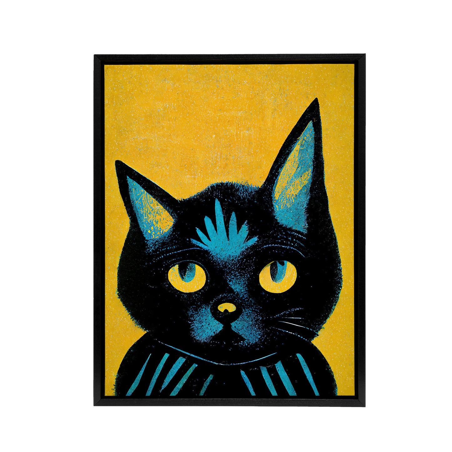 Quirky Black Cat Black Framed Canvas Wall Art Print