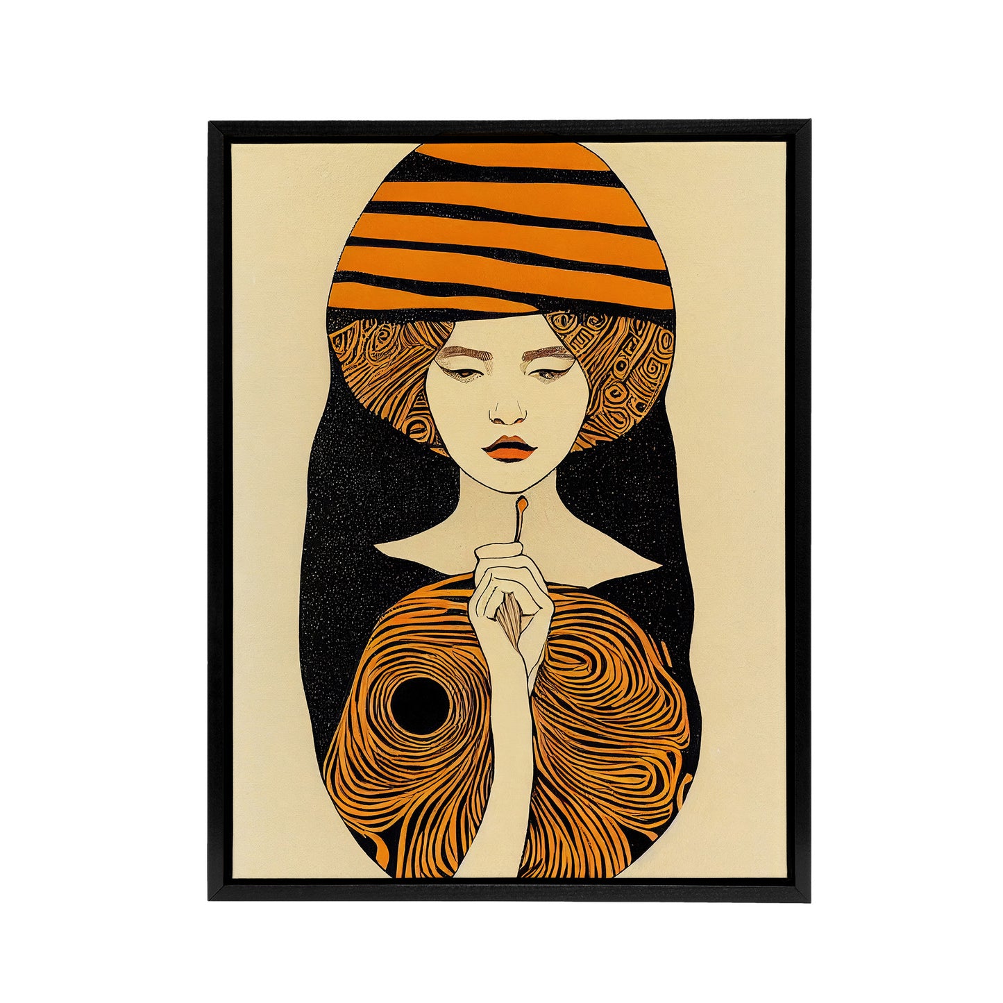 Woman Portrait Mid Century Modern Black Framed Canvas Wall Art Print