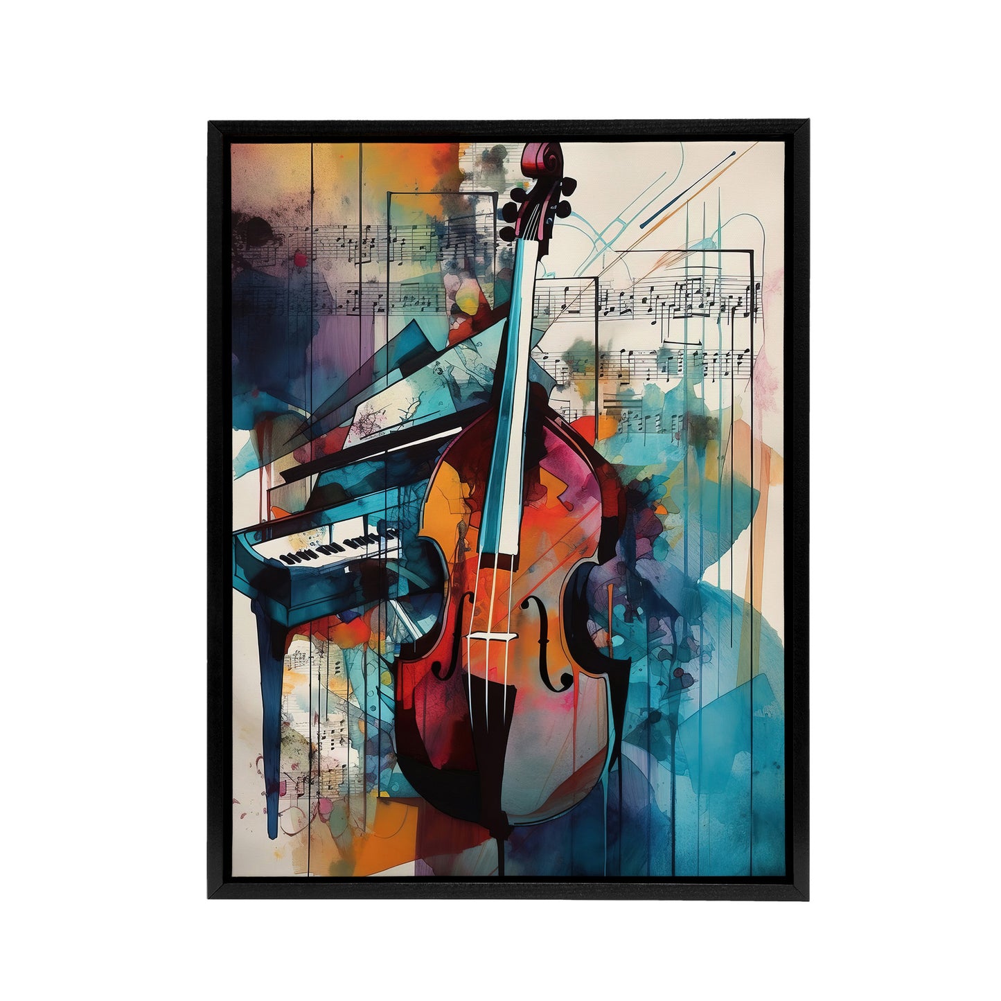 Abstract Notes Violin And Piano Black Framed Canvas Wall Art Print