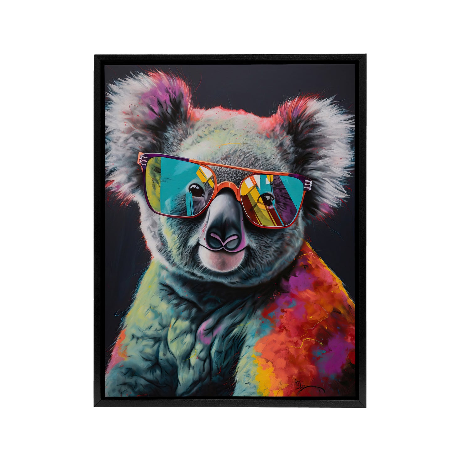 Koala Bear With Sunglasses Modern Black Framed Canvas Wall Art Print