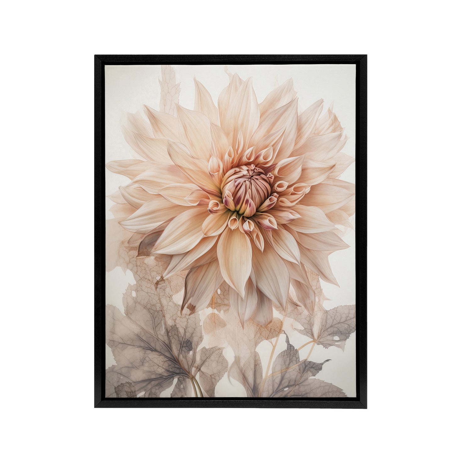 Elegant Dahlia Flower Floral Black Framed Canvas Wall Art Print
