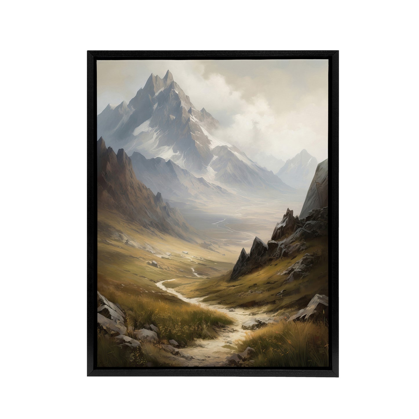 Alps Path Switzerland Mountain Landscape Black Framed Canvas Art Print