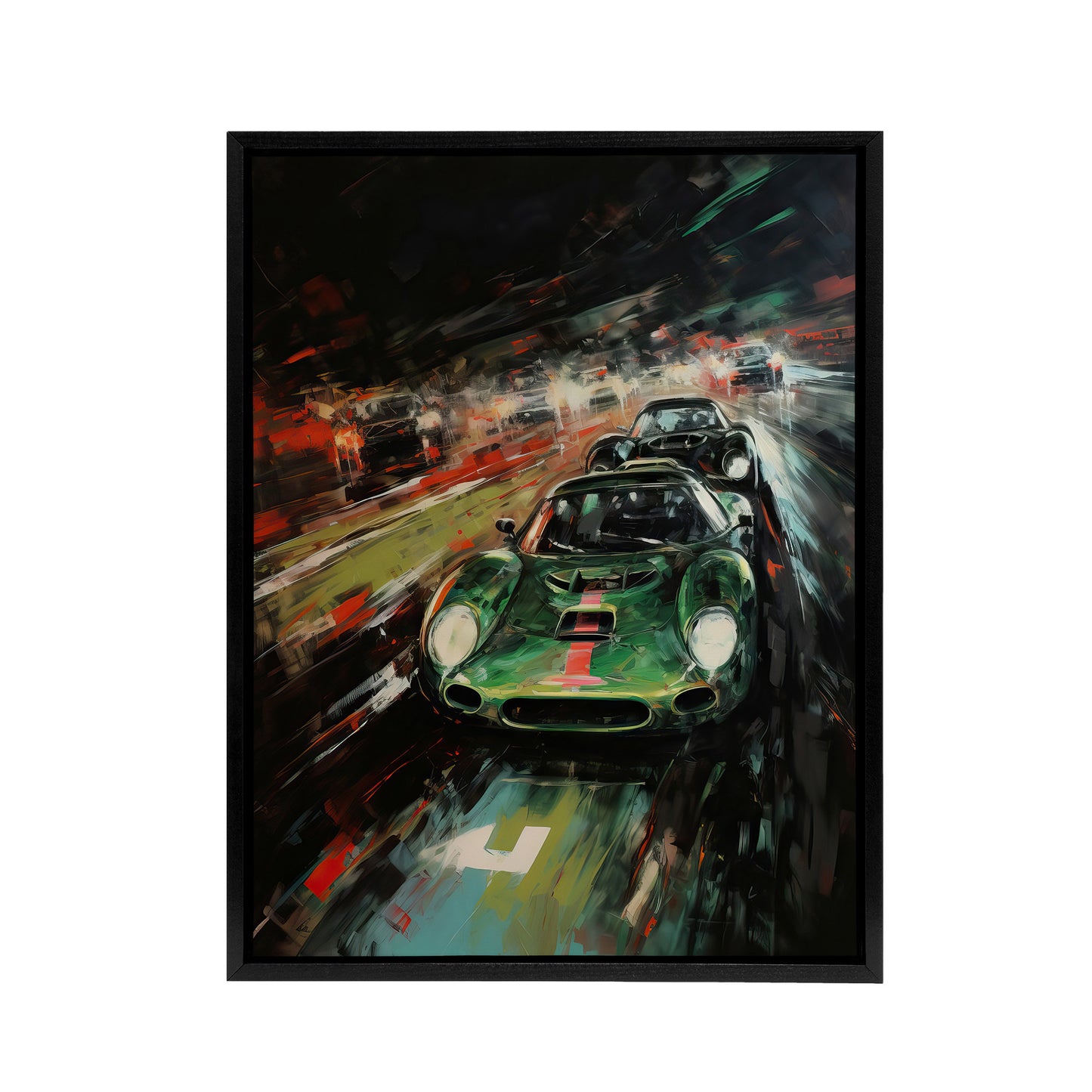Classic Sports Car Night Race Racing Black Framed Canvas Wall Art Print