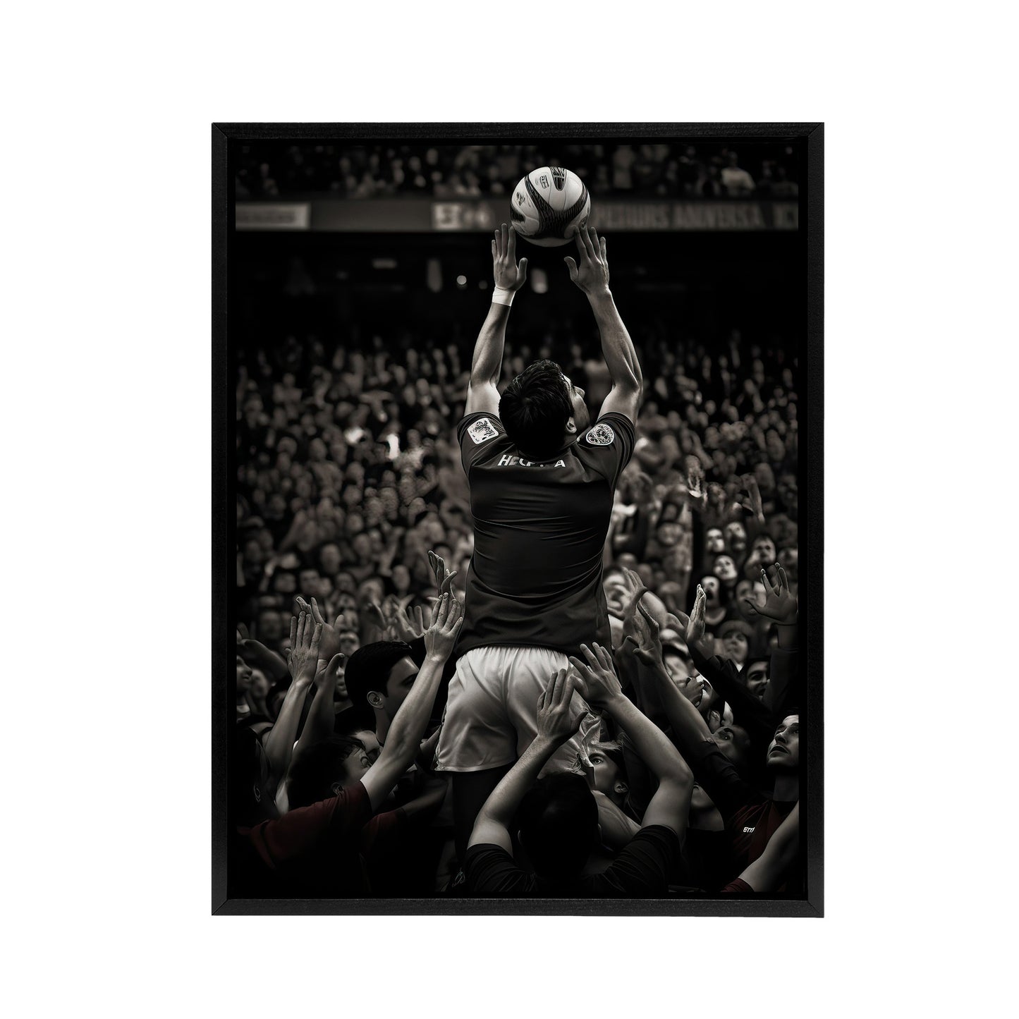 Rugby Sport Lineout Catch Black Framed Canvas Wall Art Print