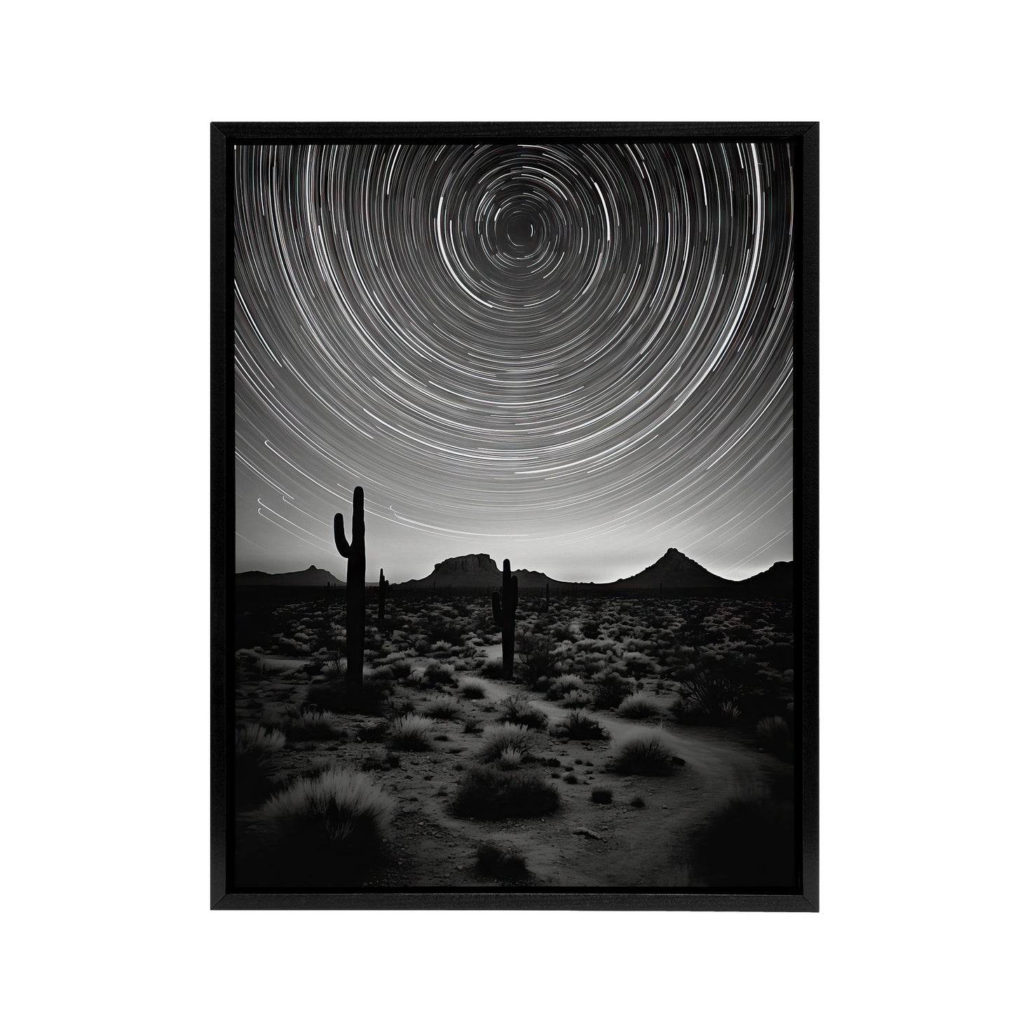 Desert Landscape Star Trail Time Lapse Sky Black Framed Canvas Art Print
