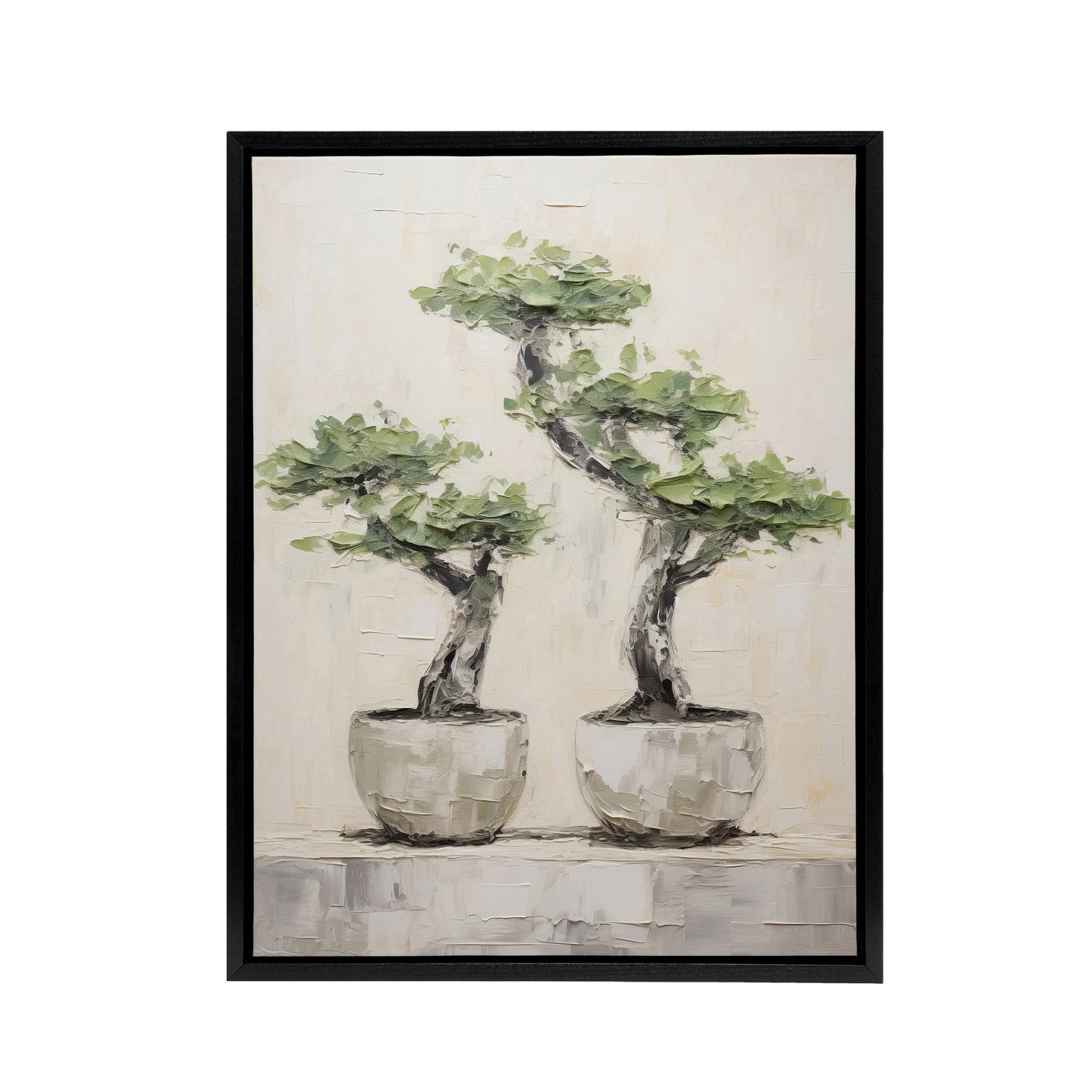 Japanese Bonsai Trees In Pots Black Framed Canvas Wall Art Print