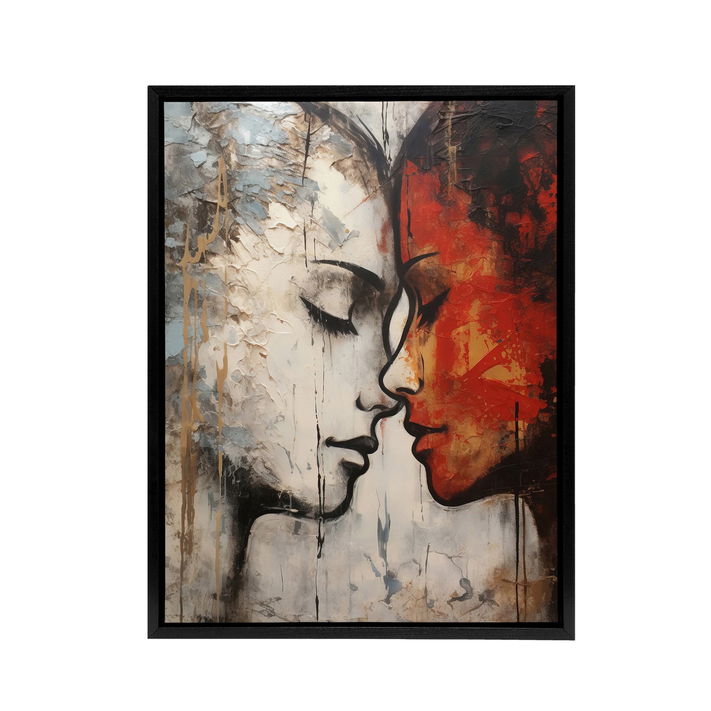 Love And Affection Lesbian Couple Black Framed Canvas Wall Art Print