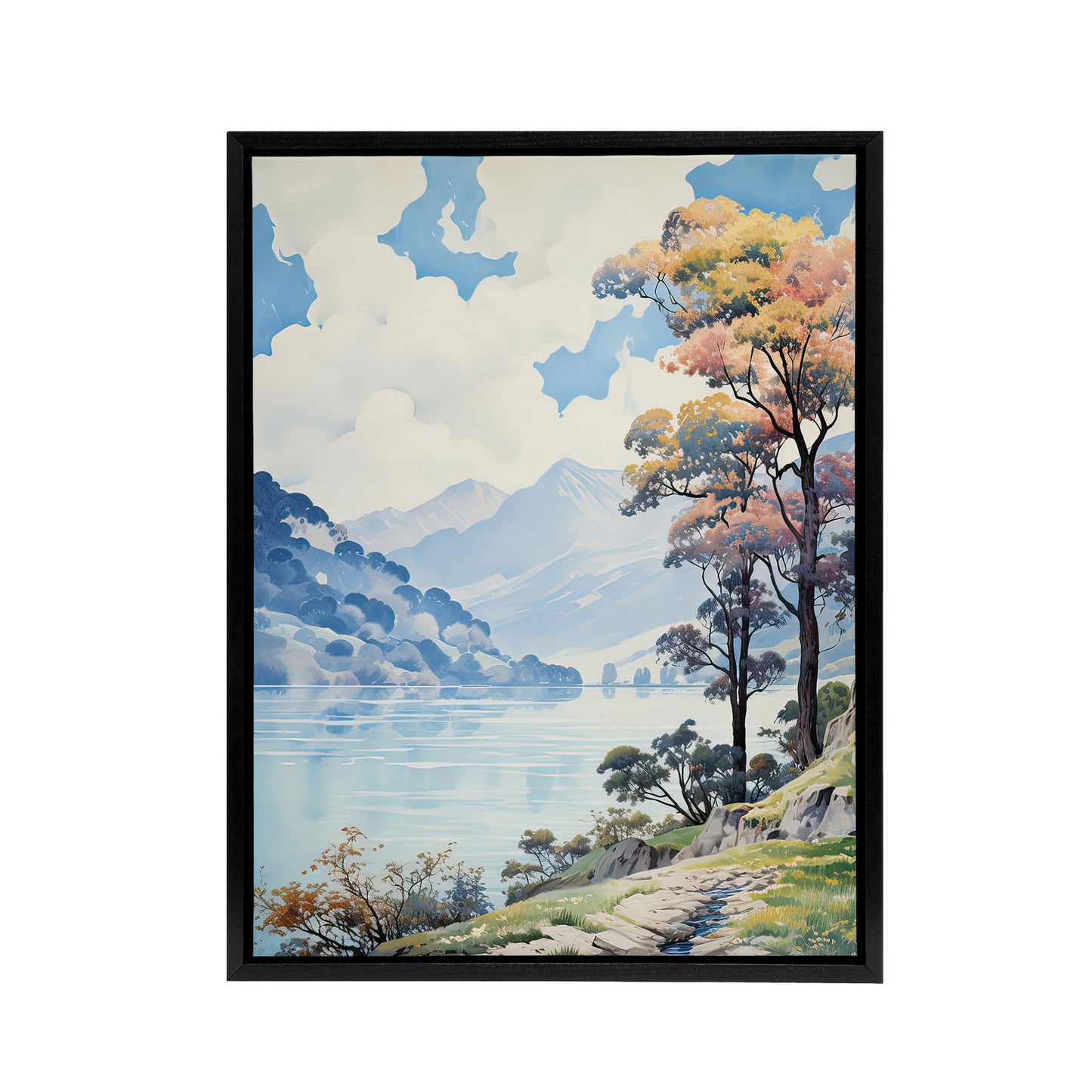 Lake District Landscape in Autumn Black Framed Canvas Wall Art Print