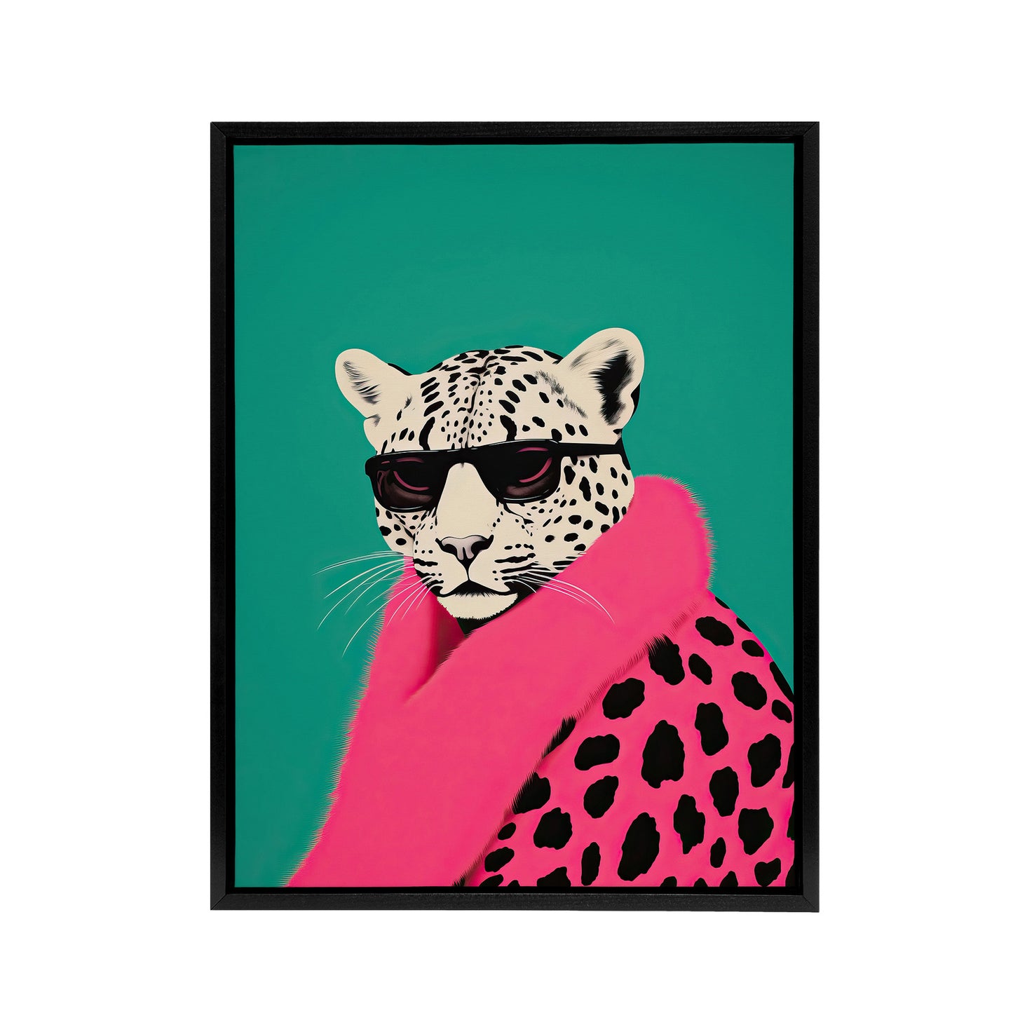 Fashion Cheetah Vibrant Hot Pink Black Framed Canvas Wall Art Print