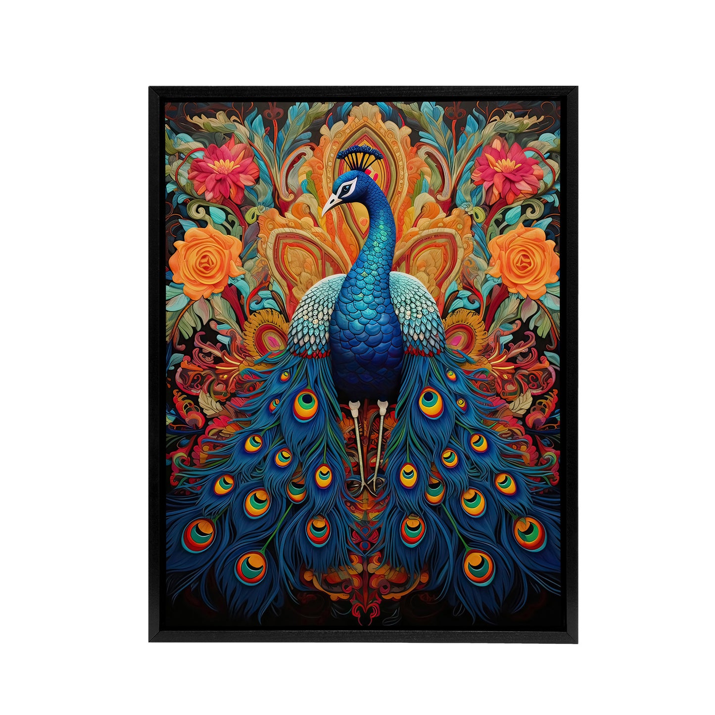 Royal Peacock Exotic Bird Black Framed Canvas Wall Art Print