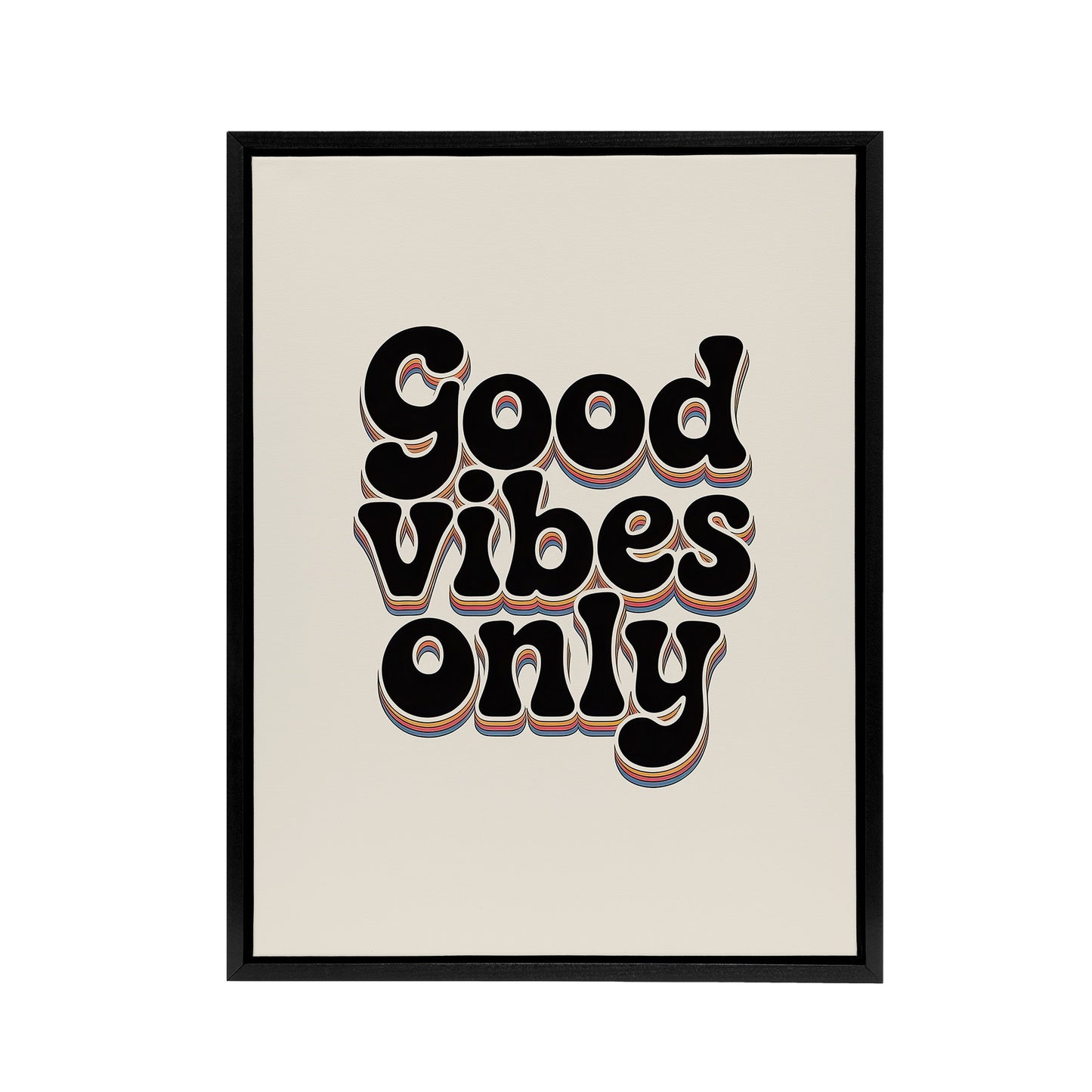 Good Vibes Only Bold Funky Retro Typography Black Framed Canvas Art Print