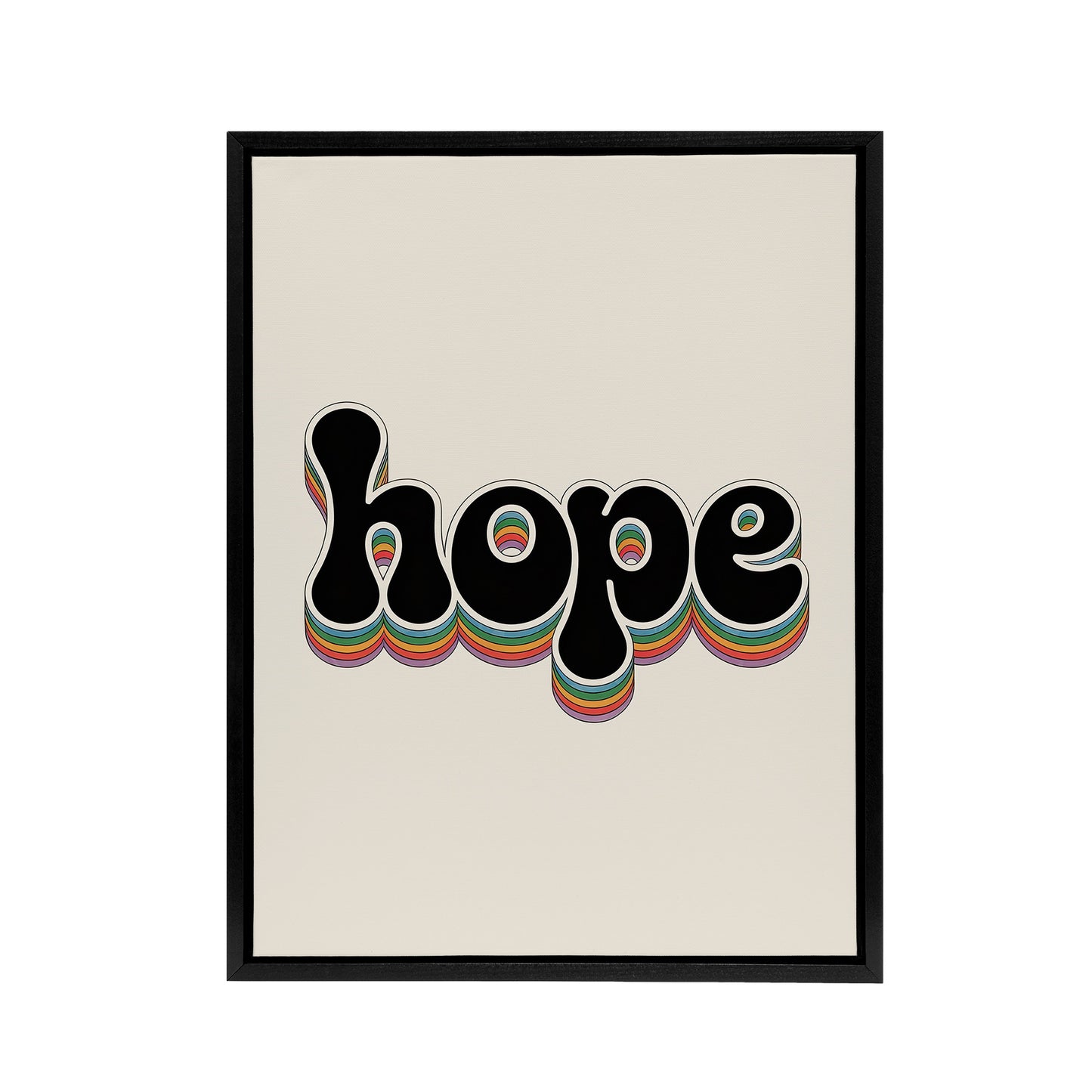 Hope Colourful Retro Rainbow Font Typography Black Framed Canvas Wall Art