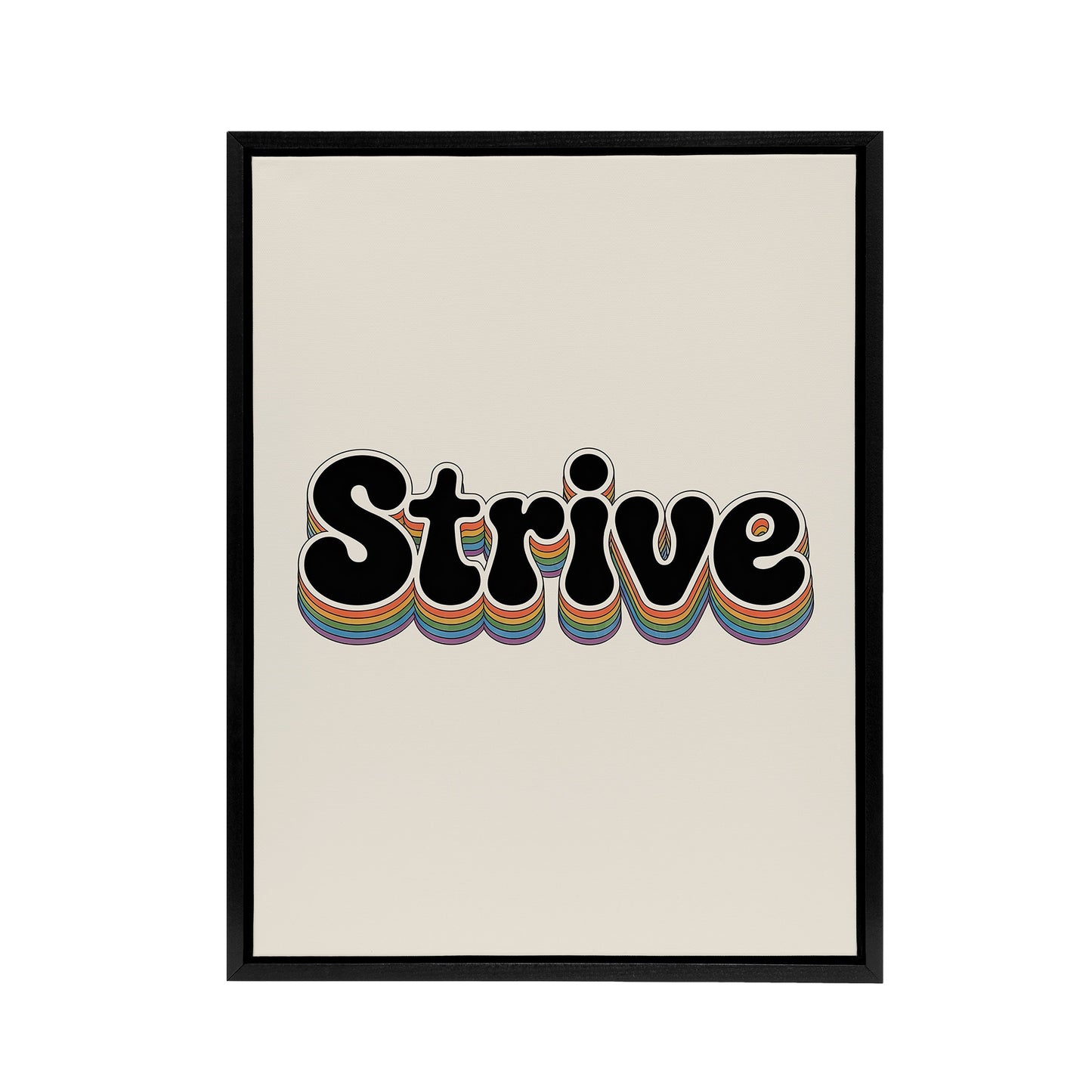 Strive Colourful Retro Rainbow Font Typography Framed Canvas Art Print
