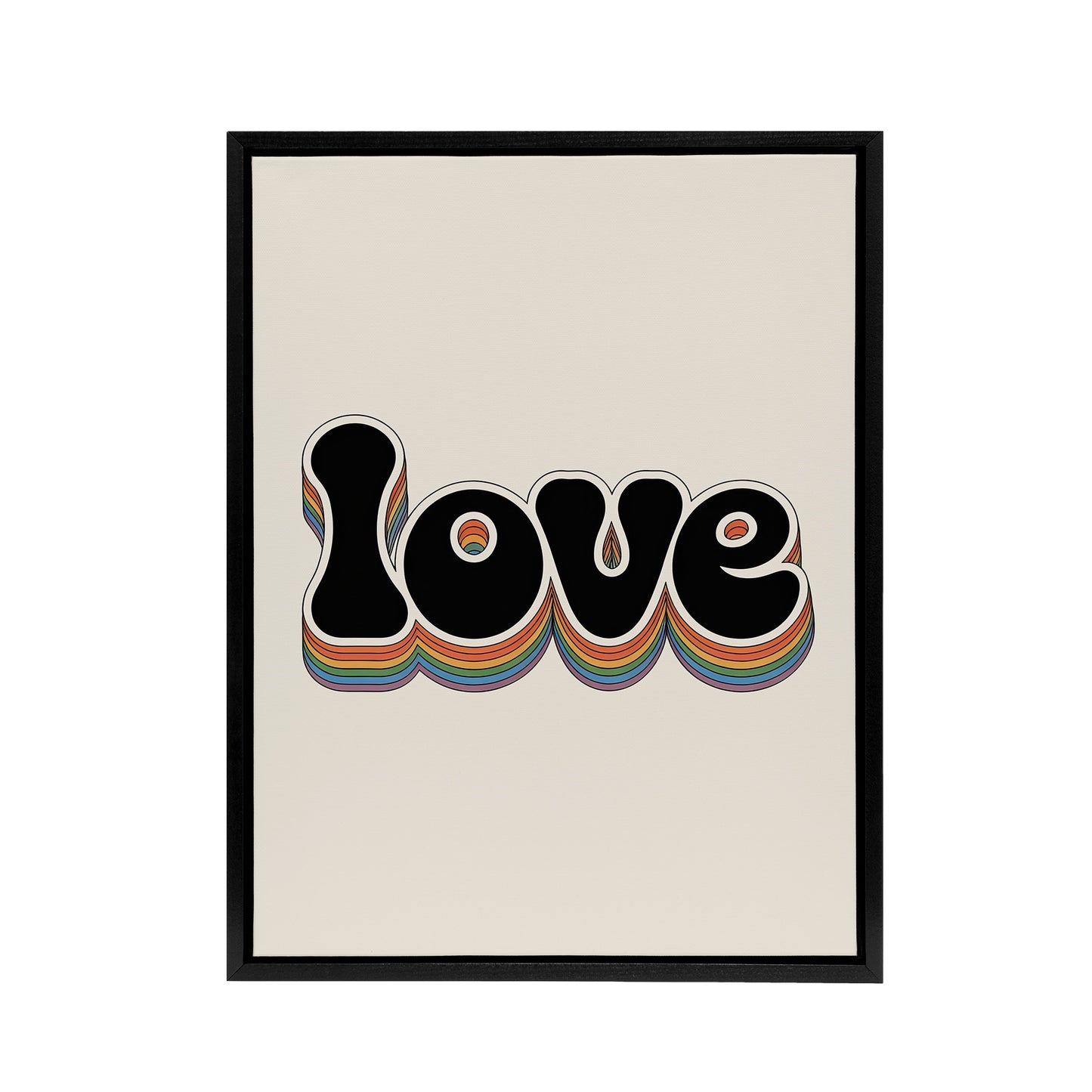 Love Funky Bold Rainbow Retro Font Typography Framed Canvas Art Print