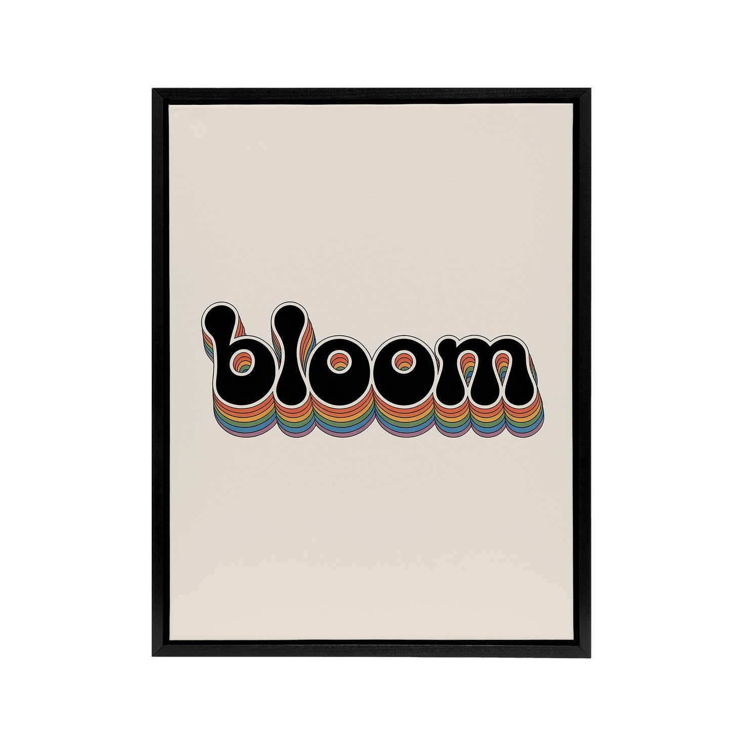 Bloom Colourful Retro Rainbow Font Typography Framed Canvas Art Print