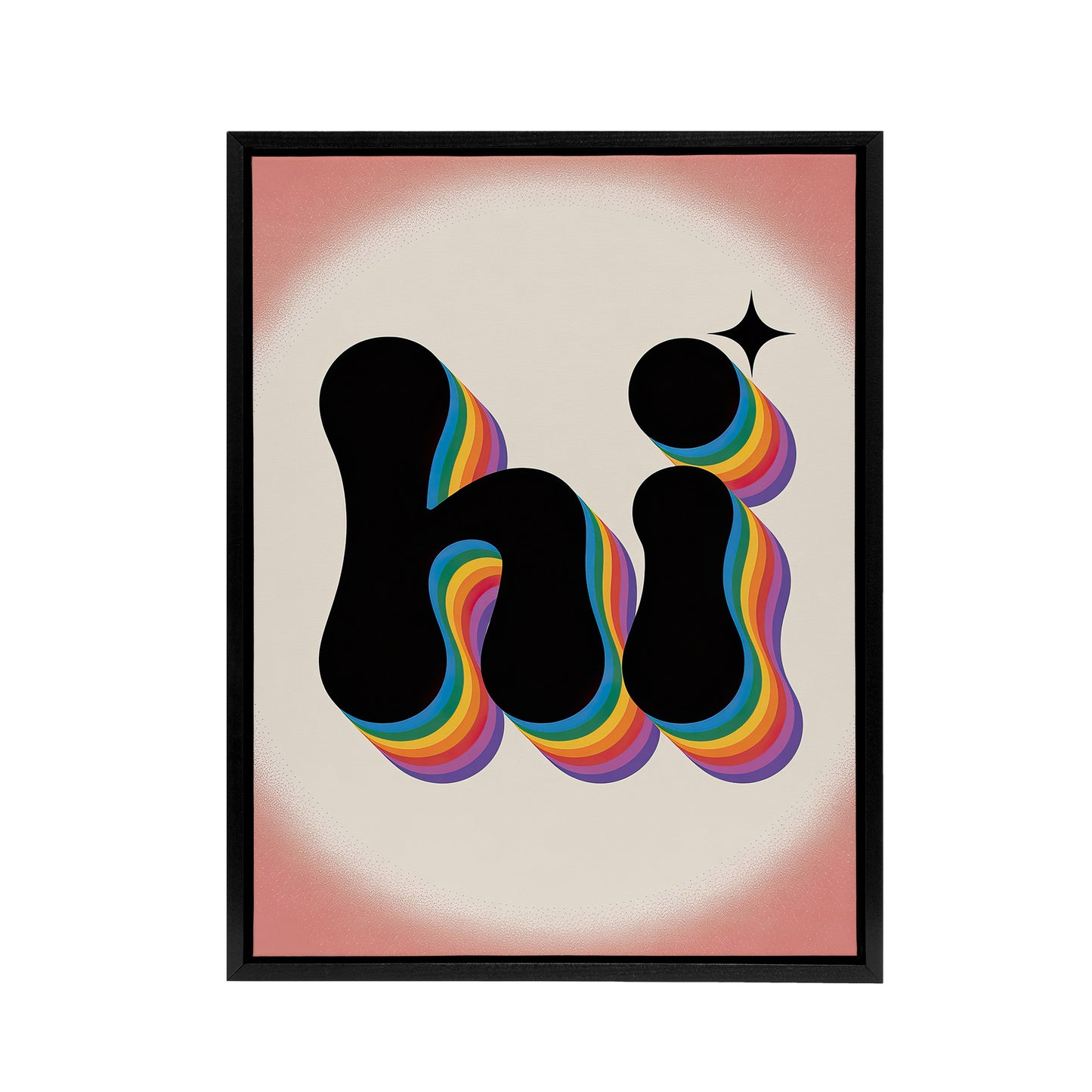 Hi Colourful Retro Rainbow Font Typography Black Framed Canvas Art Print