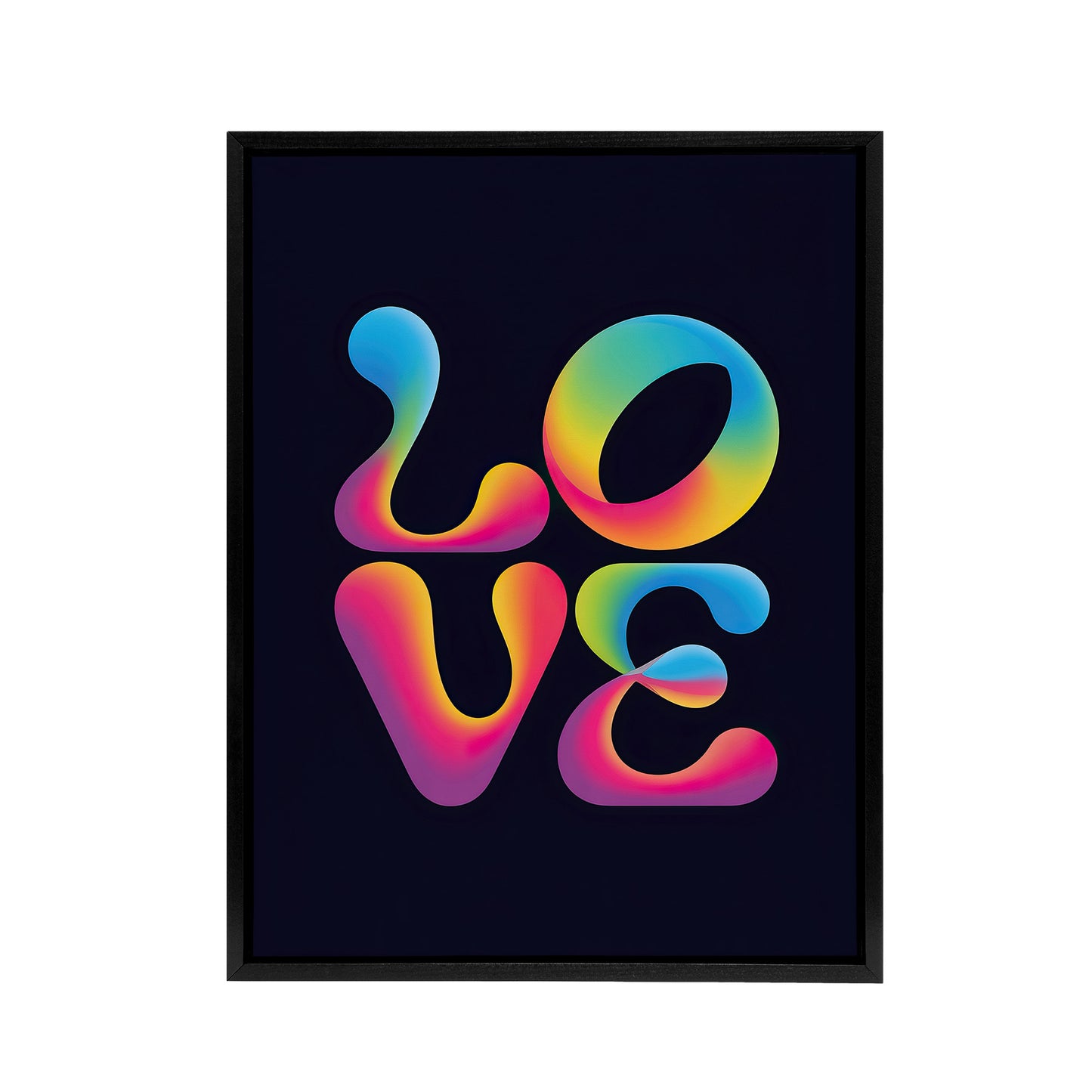 Love Funky Retro Colourful Neon Typography Black Framed Canvas Art Print