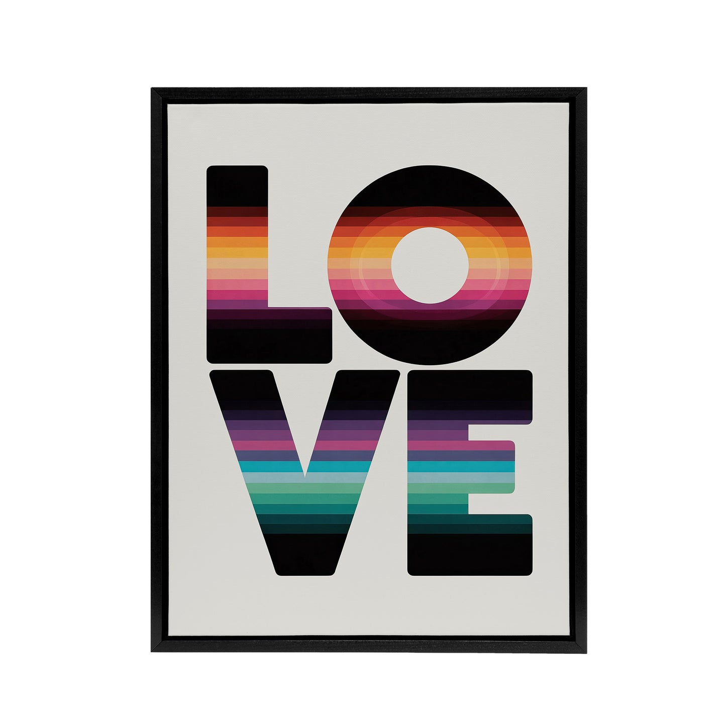 Love Retro Colour Gradient Stripe Typography Black Framed Canvas Wall Art