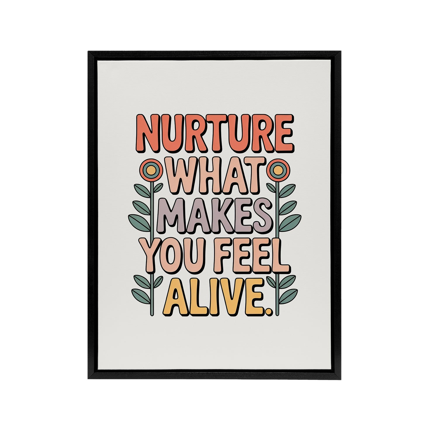 Nurture What Makes You Feel Alive Retro Floral Framed Canvas Art Print