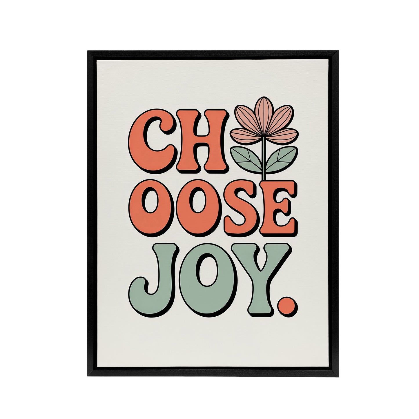 Choose Joy Retro Floral Pastel Colour Typography Framed Canvas Art Print