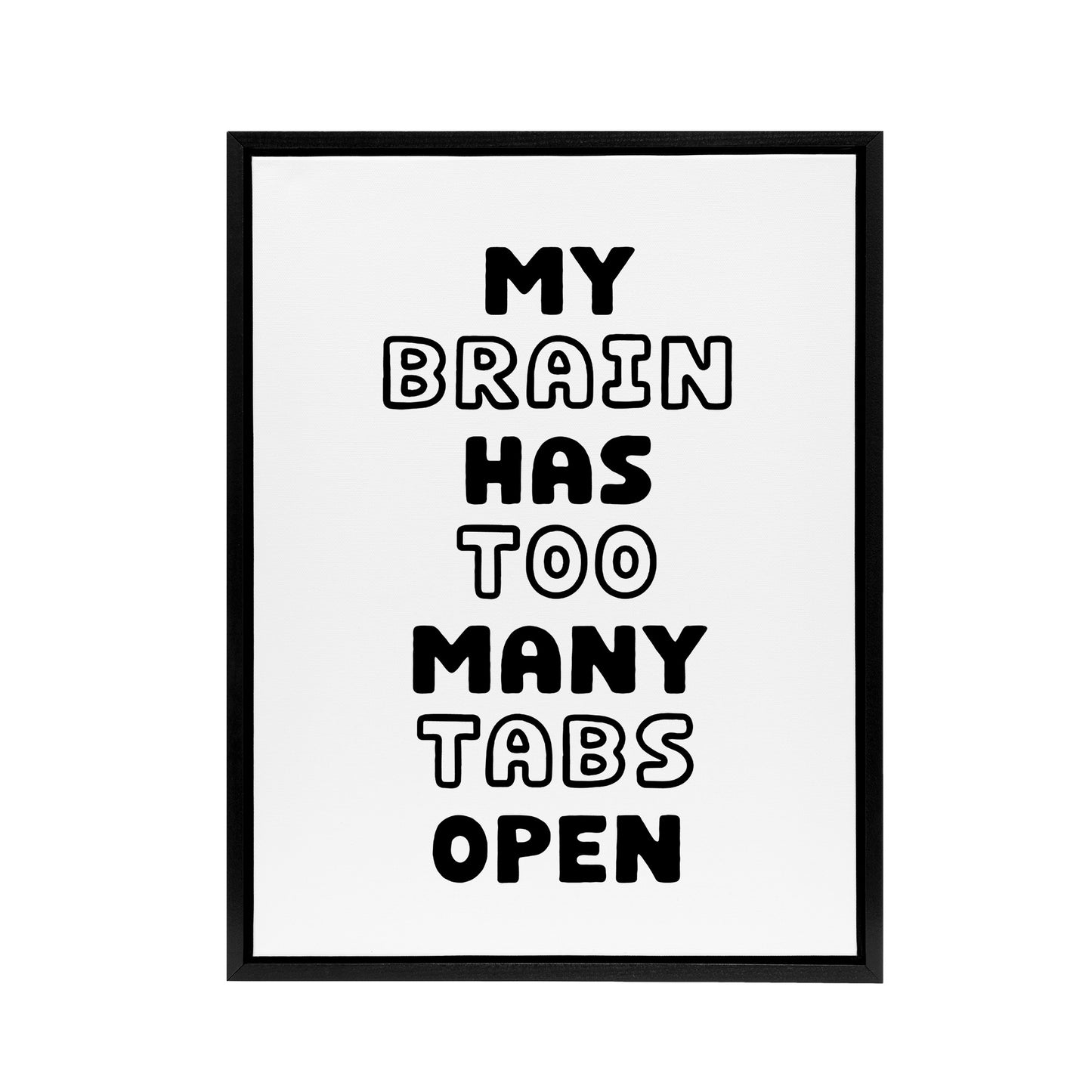 My Brain Has Too Many Tabs Open Funny Overthinker Framed Canvas Art Print