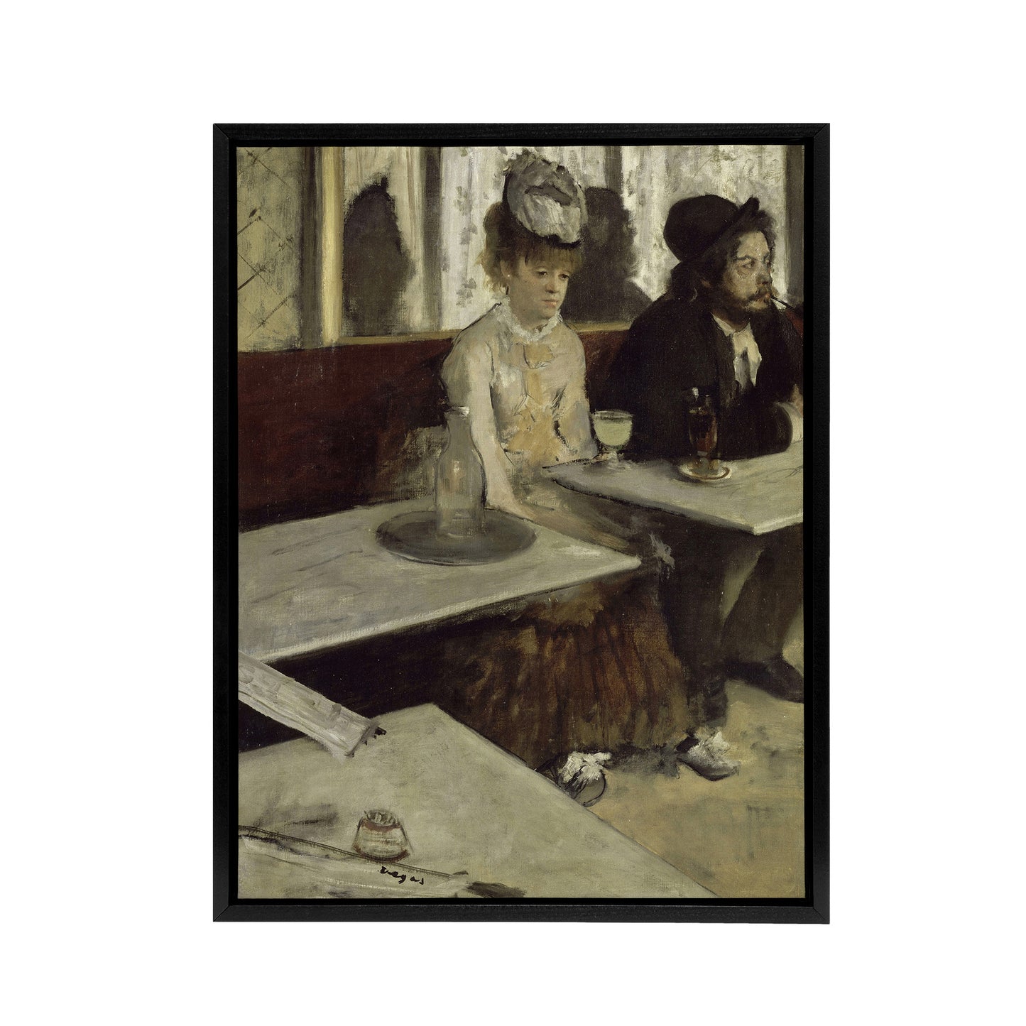 Edgar Degas Absinthe In A Cafe Black Framed Canvas Wall Art Print