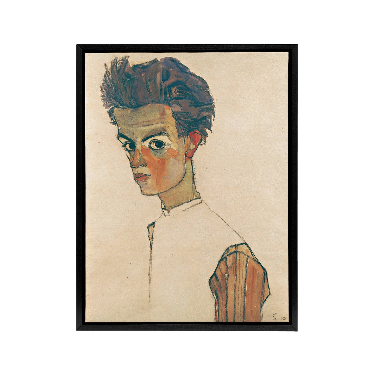 Egon Schiele Self Portrait Black Framed Canvas Wall Art Print