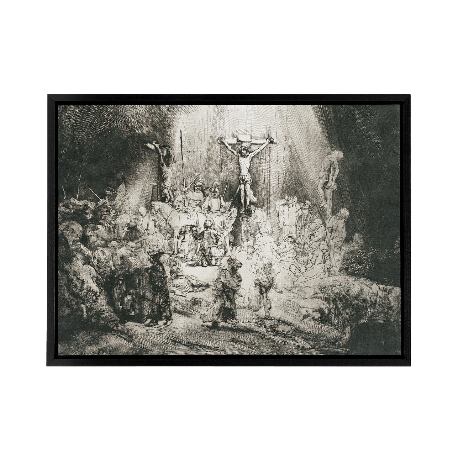 Rembrandt The Three Crosses Black Framed Canvas Wall Art Print