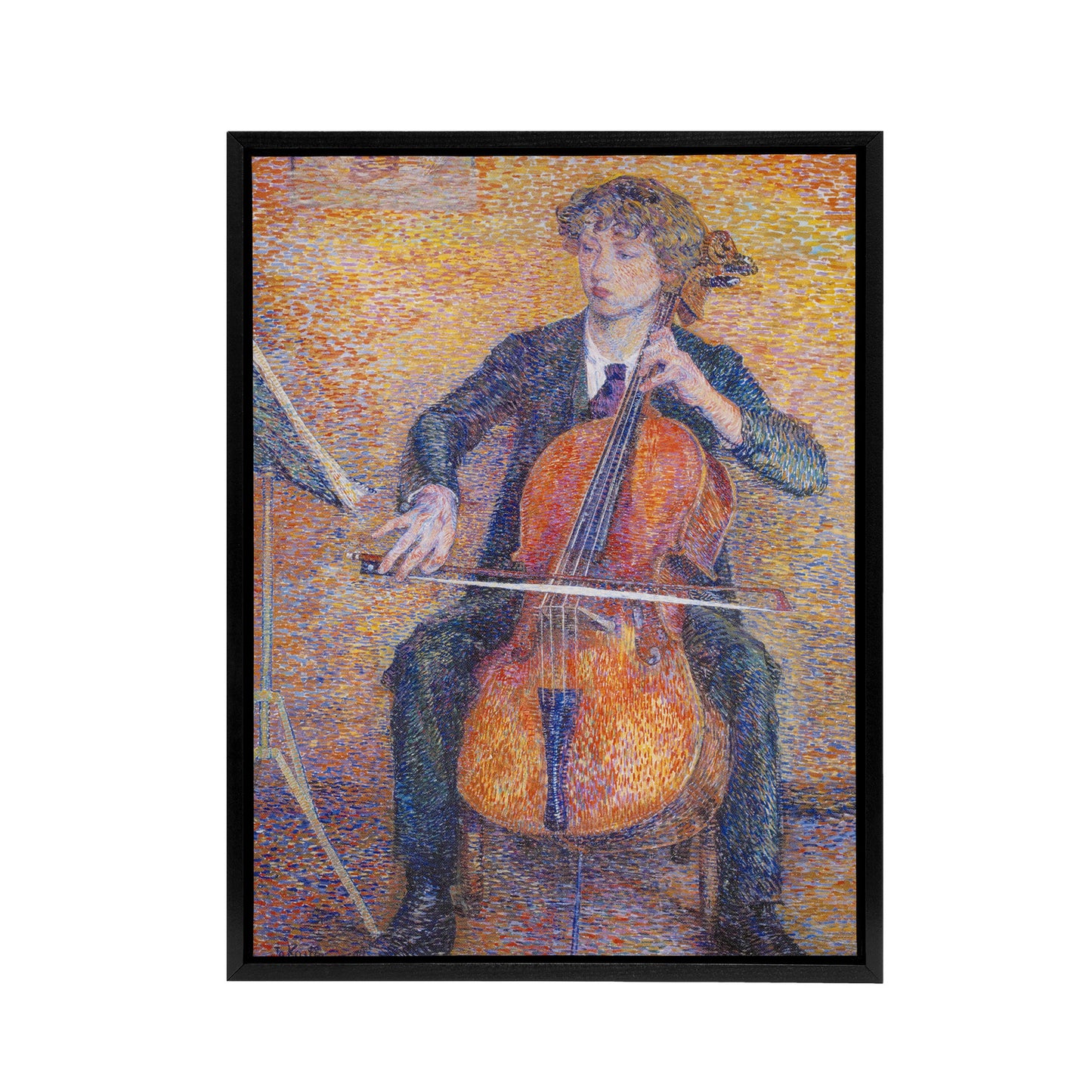 Koster Young Man Playing Cello 1910 Black Framed Canvas Wall Art Print