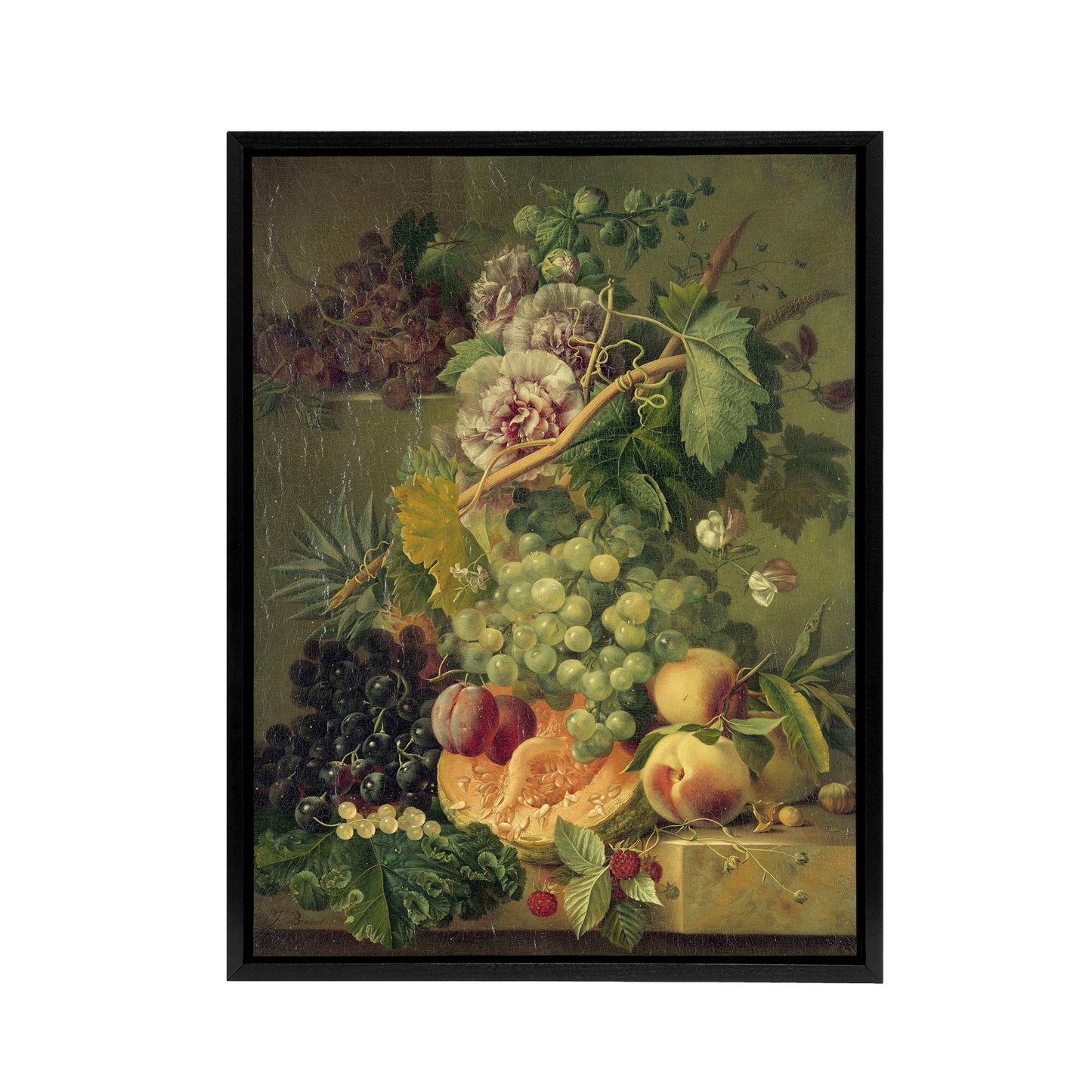Brandt Still Life With Flowers And Fruit Black Framed Canvas Art Print