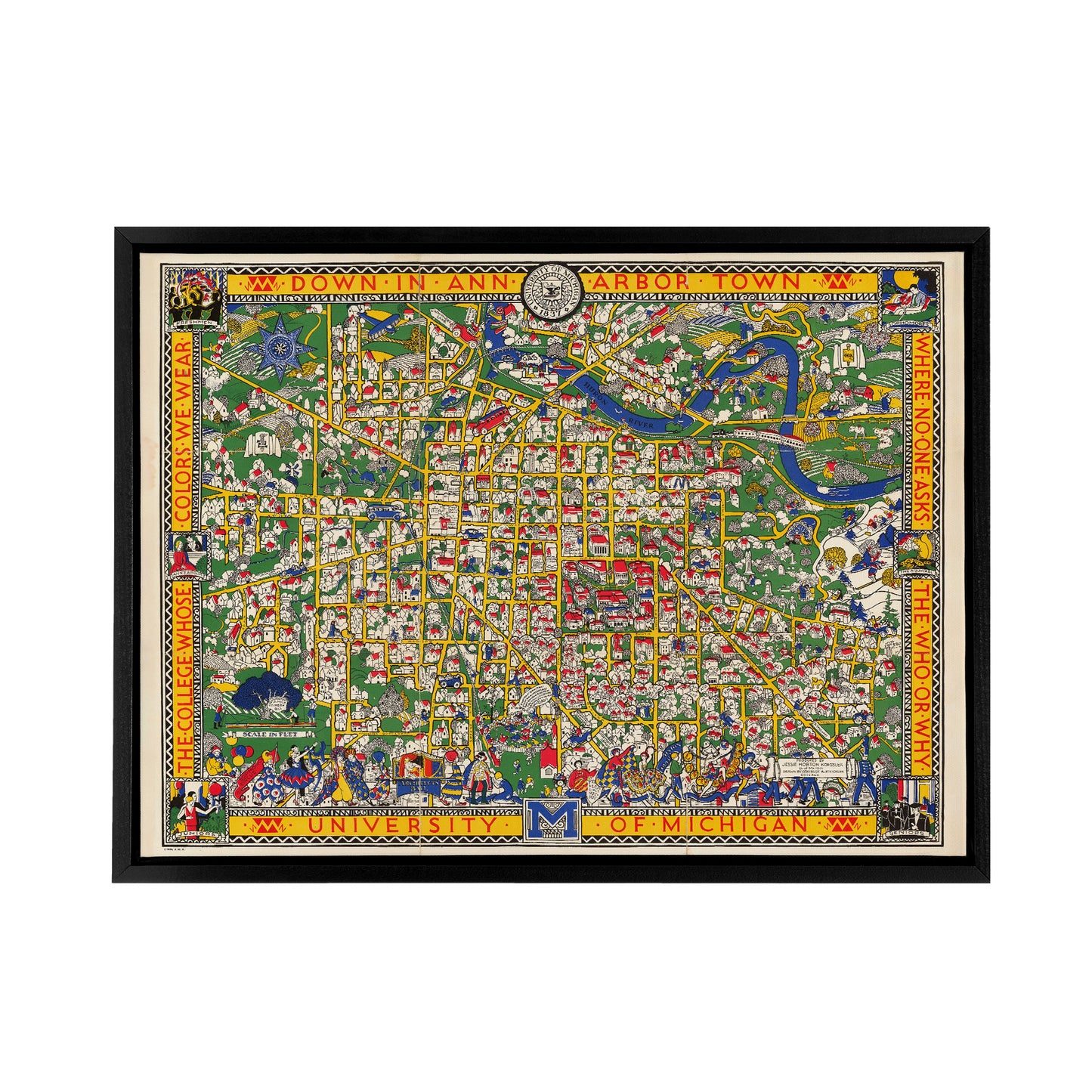 Koessler 1926 Map Michigan University Black Framed Canvas Wall Art Print