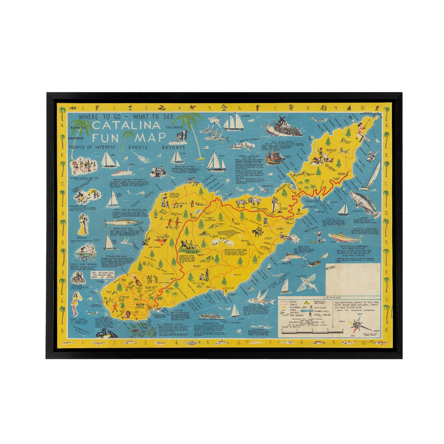 Ramsey 1947 Santa Catalina Island Fun Map Black Framed Canvas Art Print