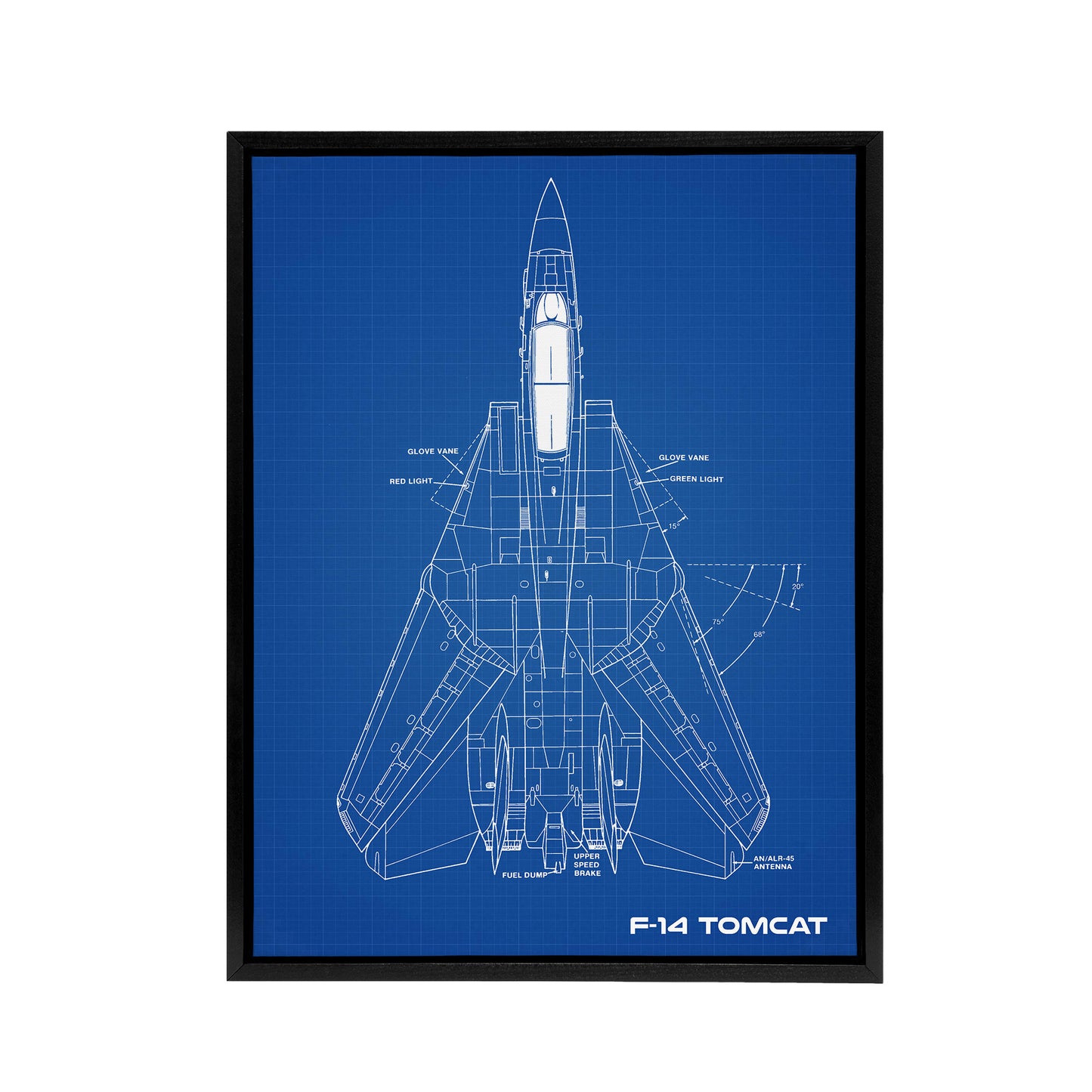 Grumman F 14 Tomcat US Fighter Blueprint Black Framed Canvas Art Print