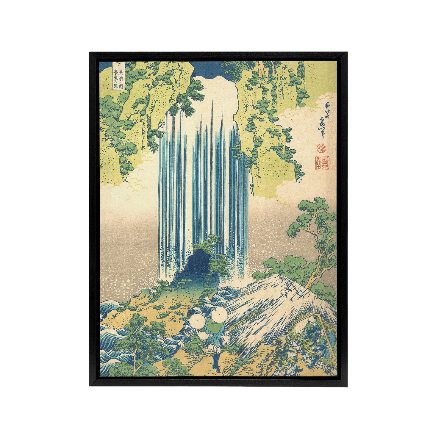 Hokusai Yoro Waterfall Black Framed Canvas Japanese Wall Art Print