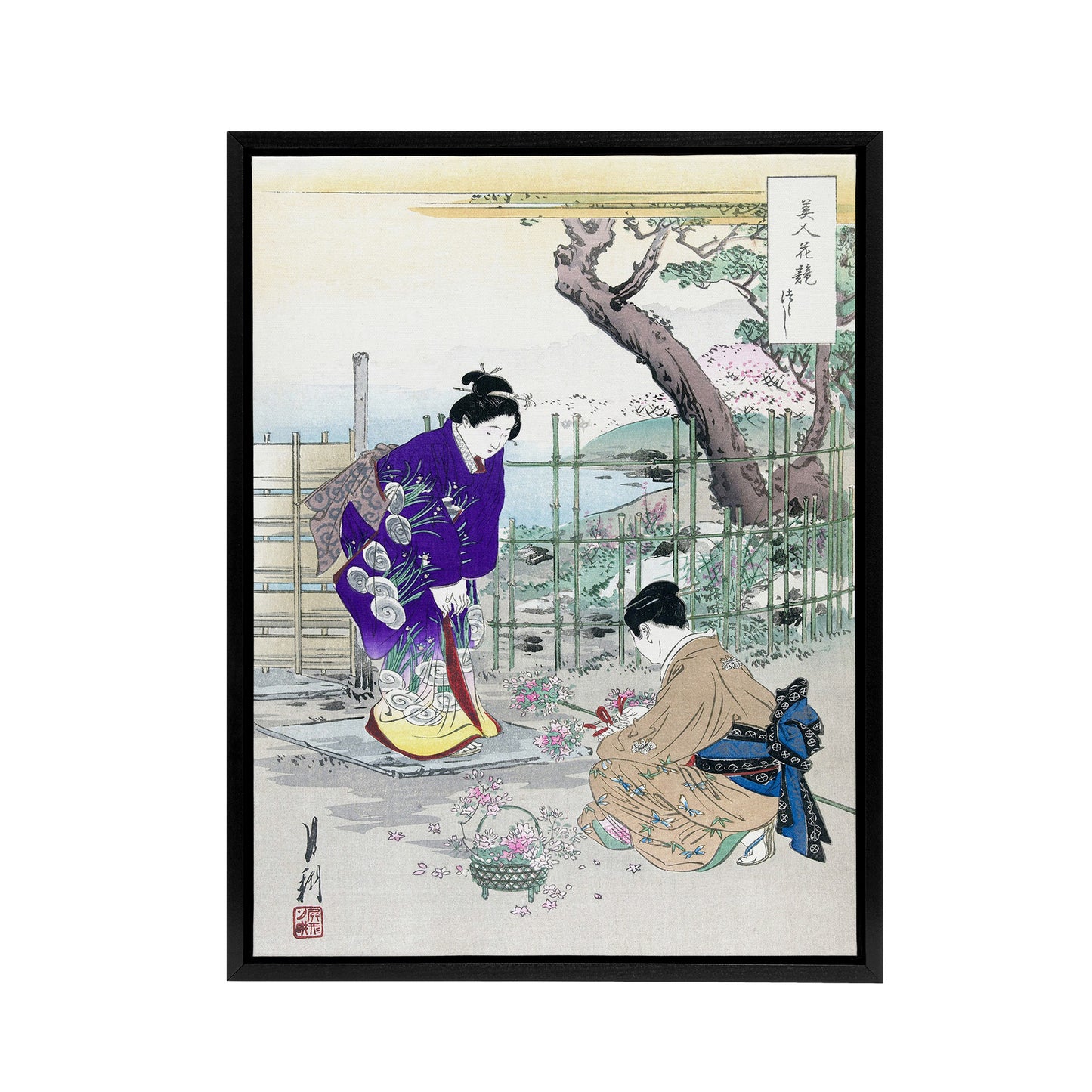 Flower Arranging In The Garden Framed Canvas Wall Art Print Ogata Gekko