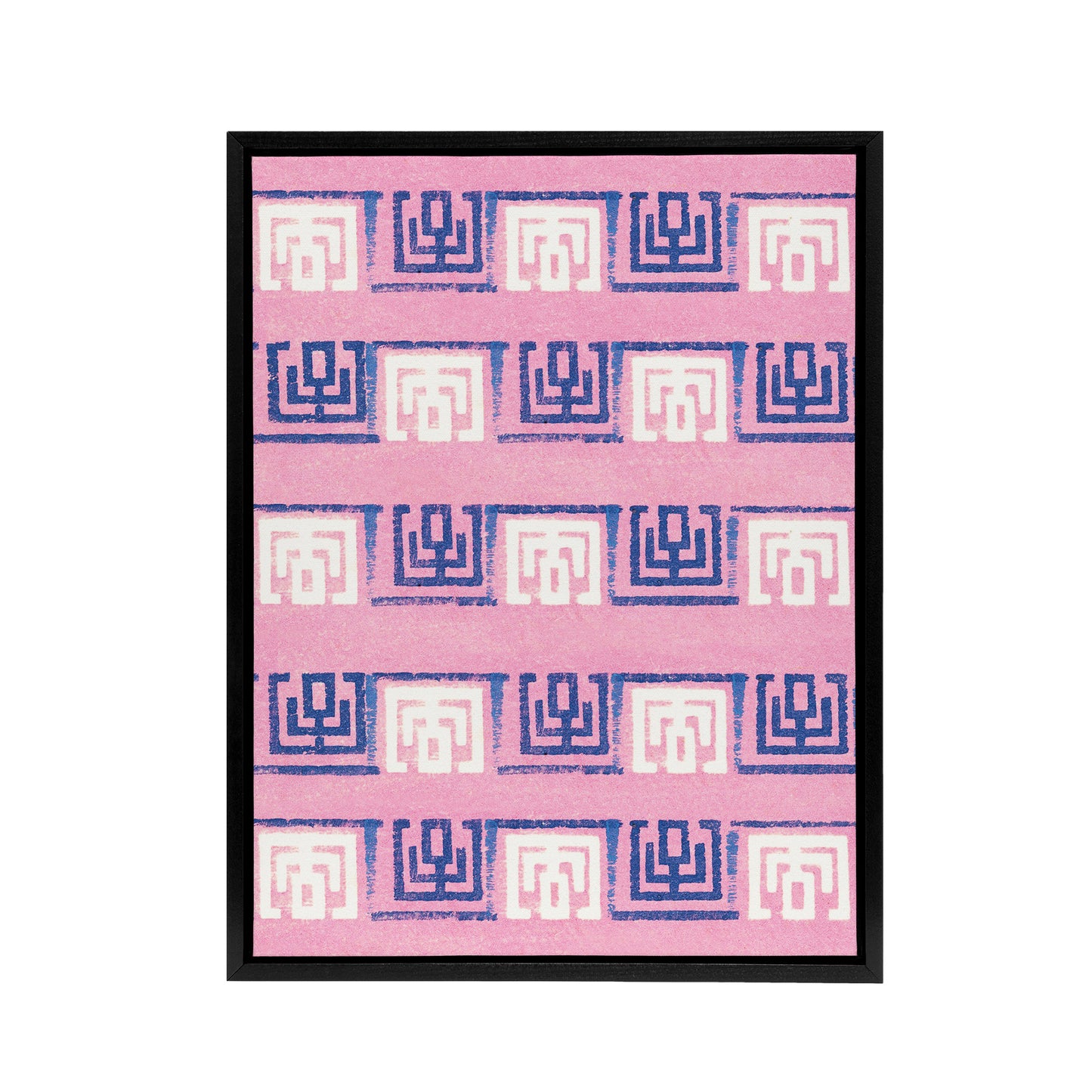 Pink Blue Geometric Pattern Framed Canvas Wall Art Print Furuya Korin
