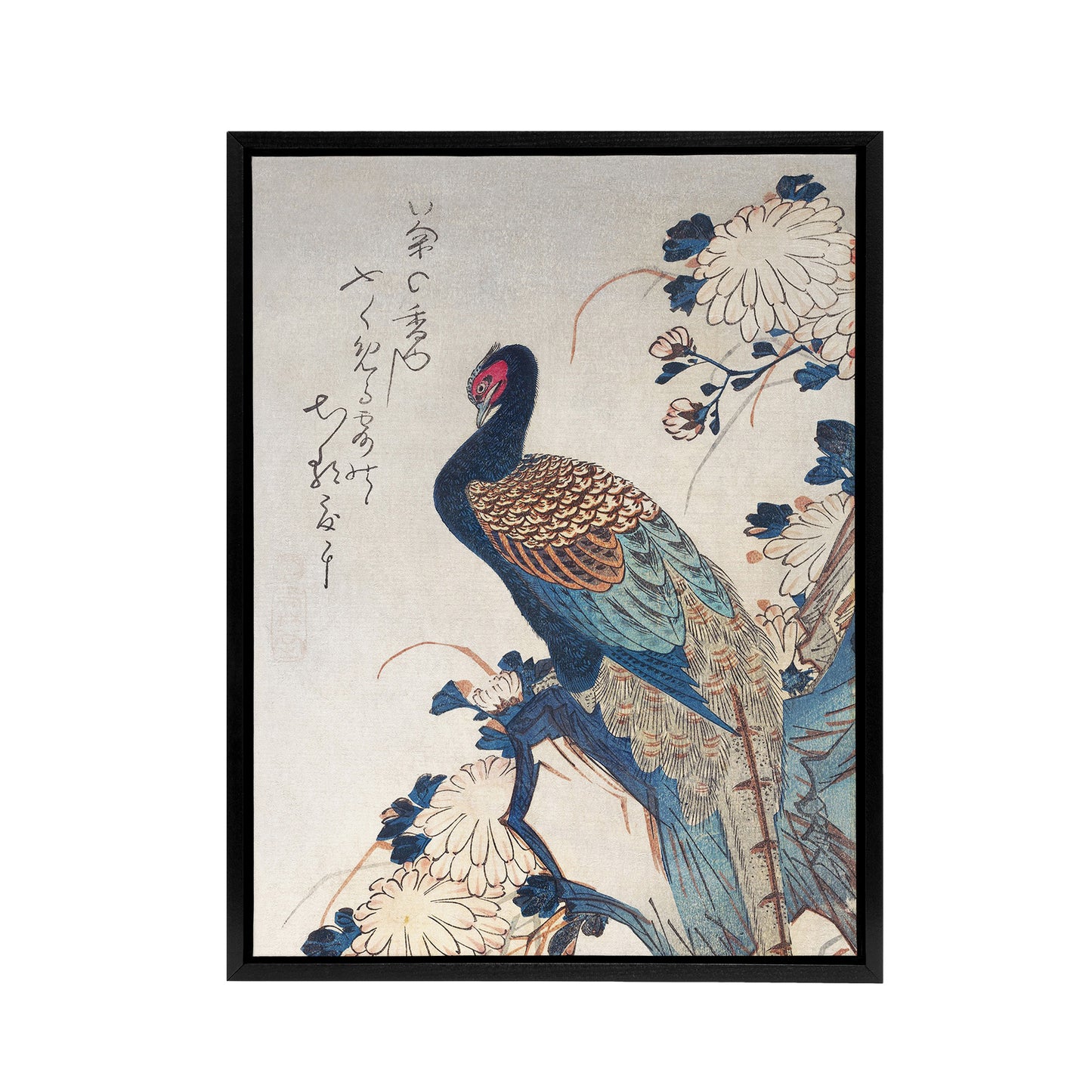Pheasant And Chrysanthemums Framed Canvas Wall Art Print Hiroshige